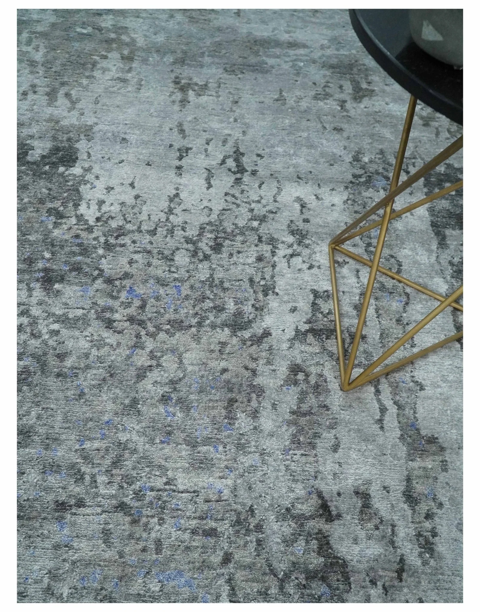 8x10 Silver, Ivory and Charcoal Modern Abstract Handmade Bamboo Silk Area Rug - Image 2