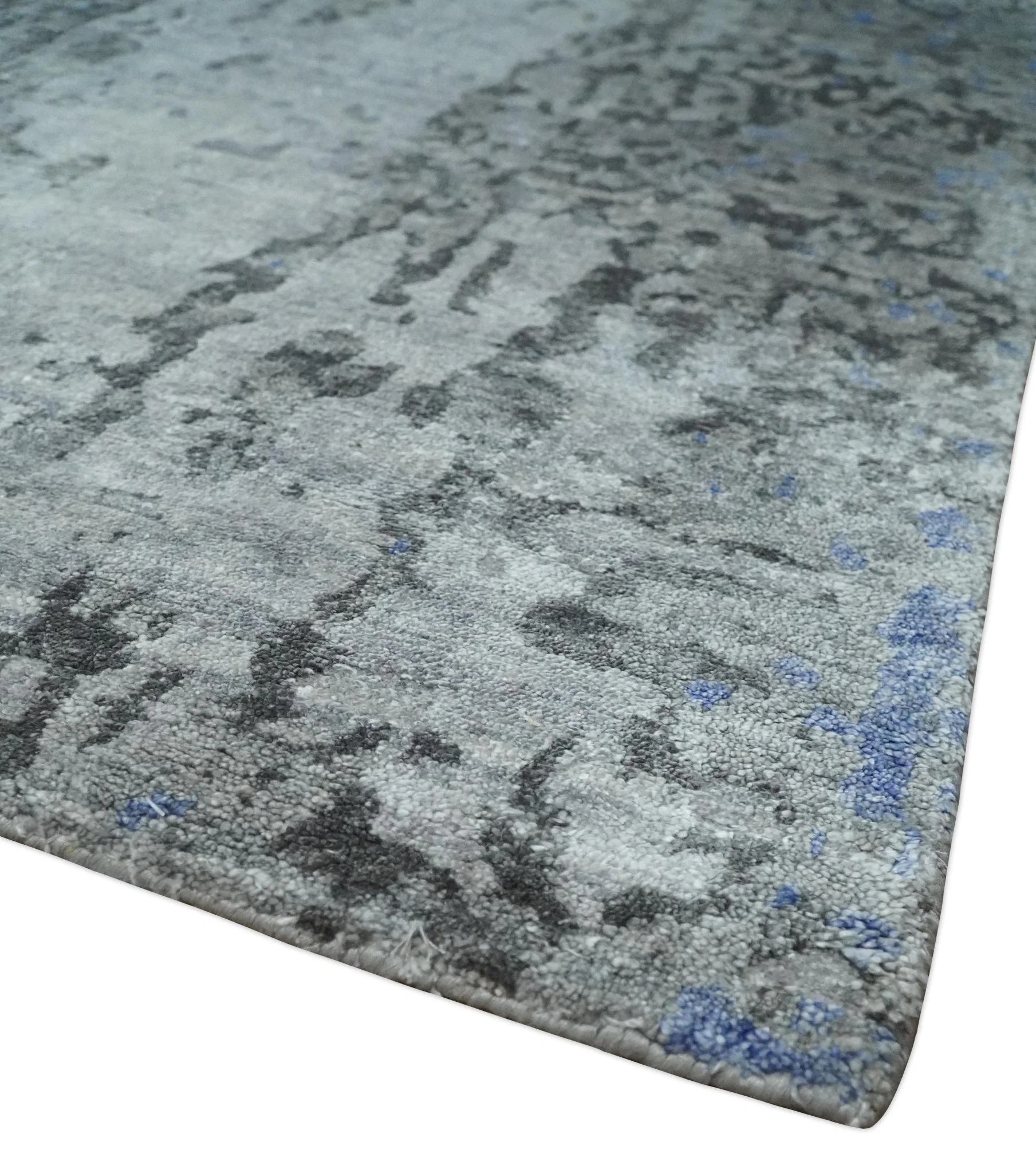 8x10 Silver, Ivory and Charcoal Modern Abstract Handmade Bamboo Silk Area Rug - Image 5