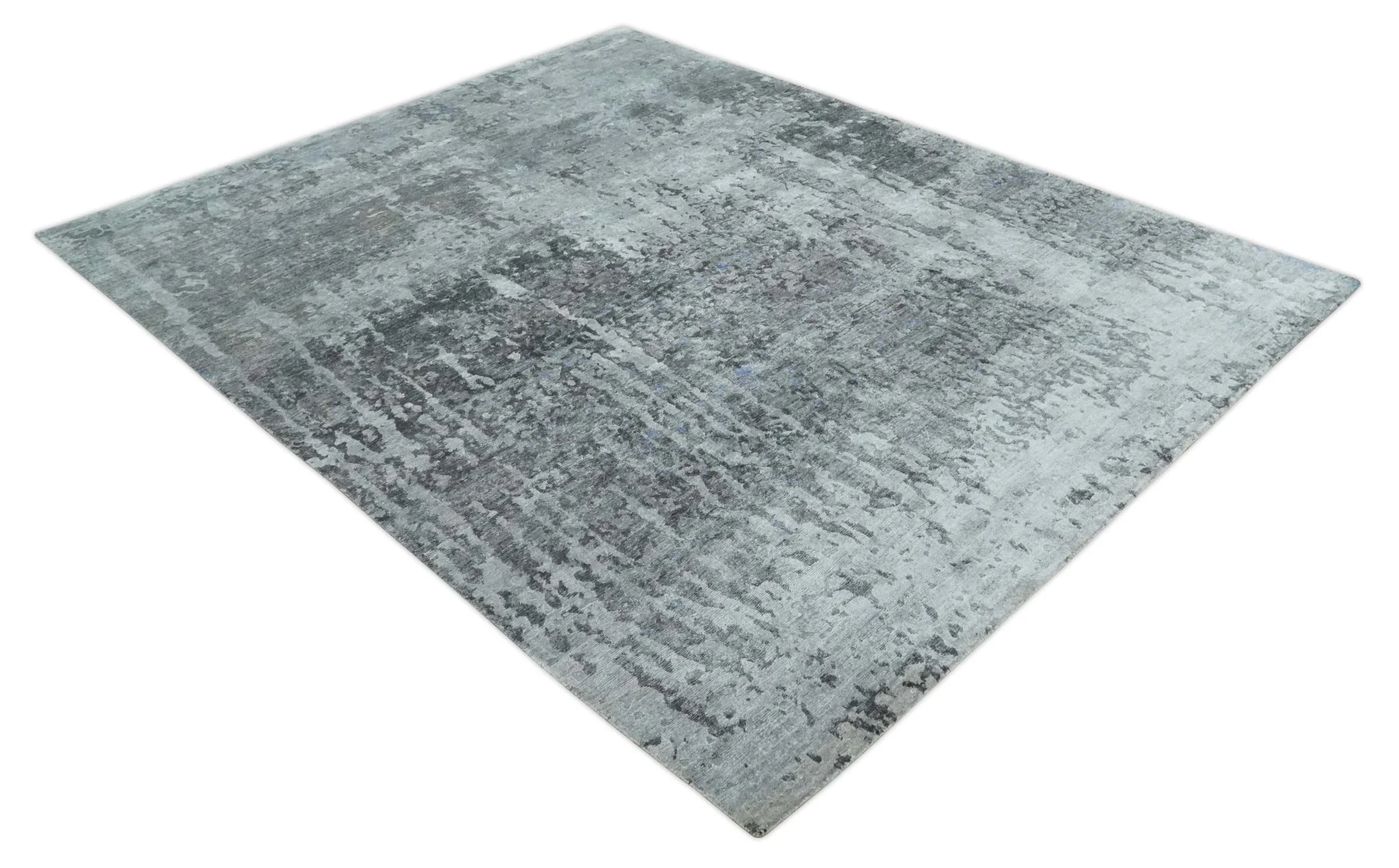 8x10 Silver, Ivory and Charcoal Modern Abstract Handmade Bamboo Silk Area Rug - Image 9