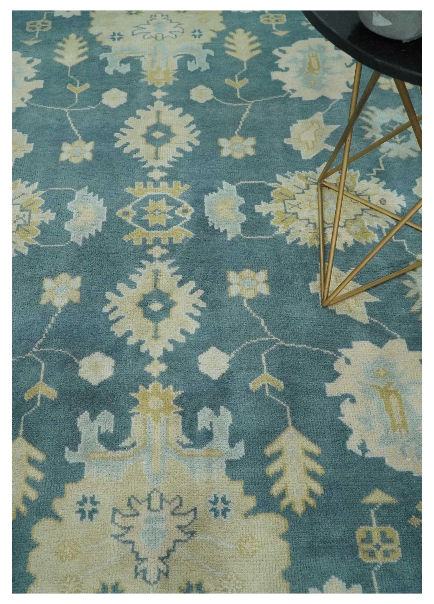 8x10 Teal and Beige Hand Knotted Heriz Serapi Floral Area Rug | TRDCP1185810 - Image 2