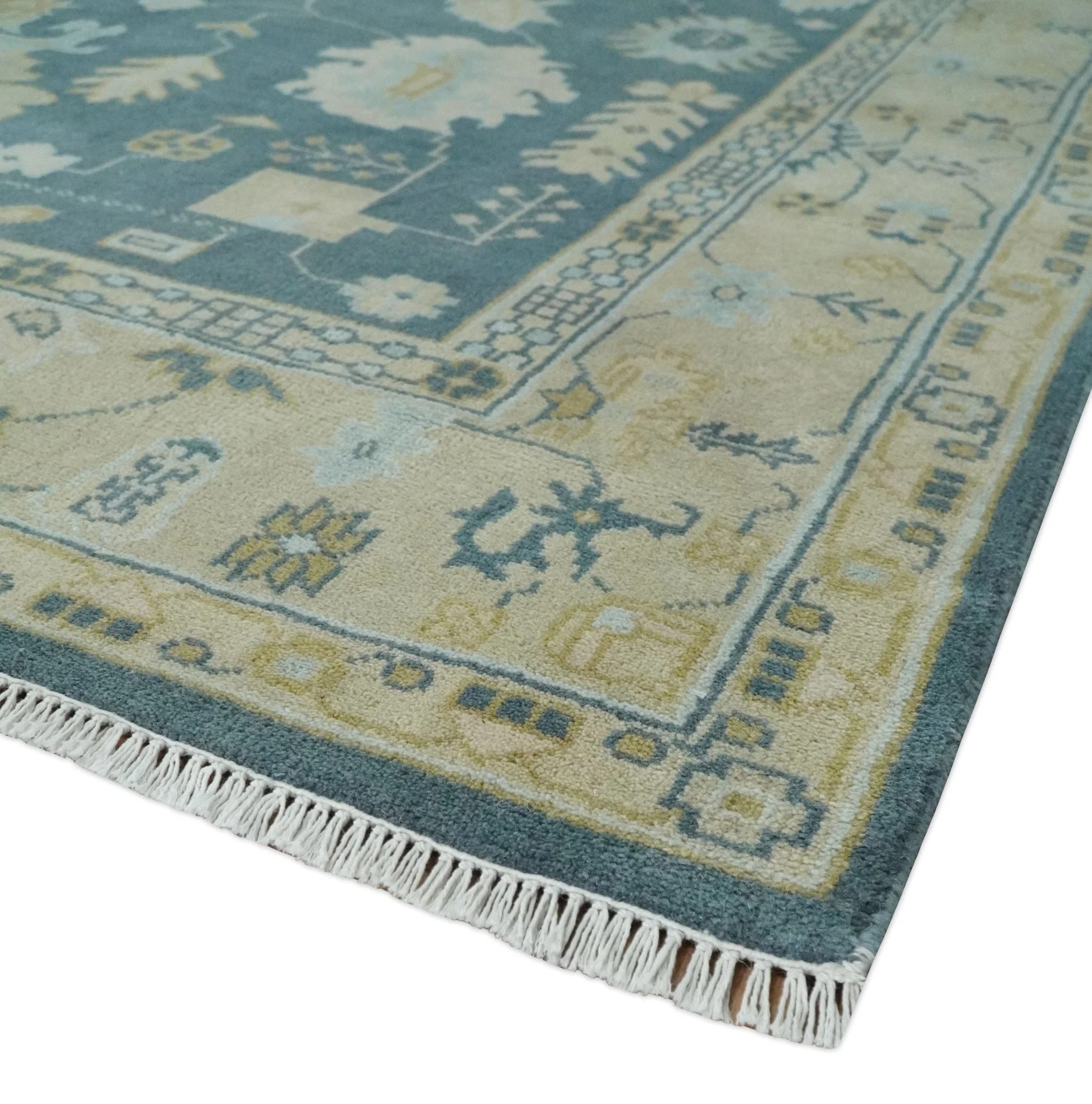 8x10 Teal and Beige Hand Knotted Heriz Serapi Floral Area Rug | TRDCP1185810 - Image 5