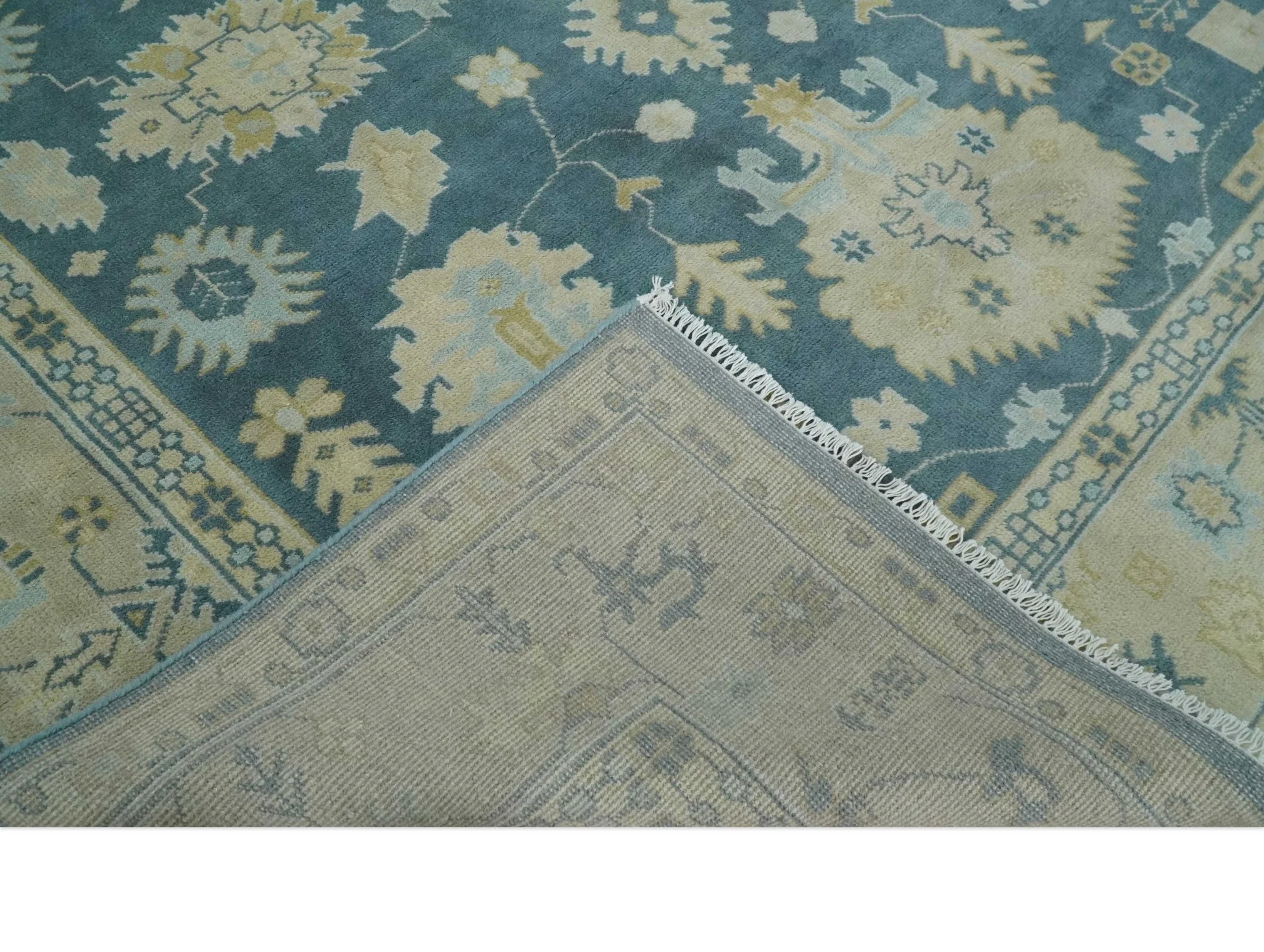 8x10 Teal and Beige Hand Knotted Heriz Serapi Floral Area Rug | TRDCP1185810 - Image 7