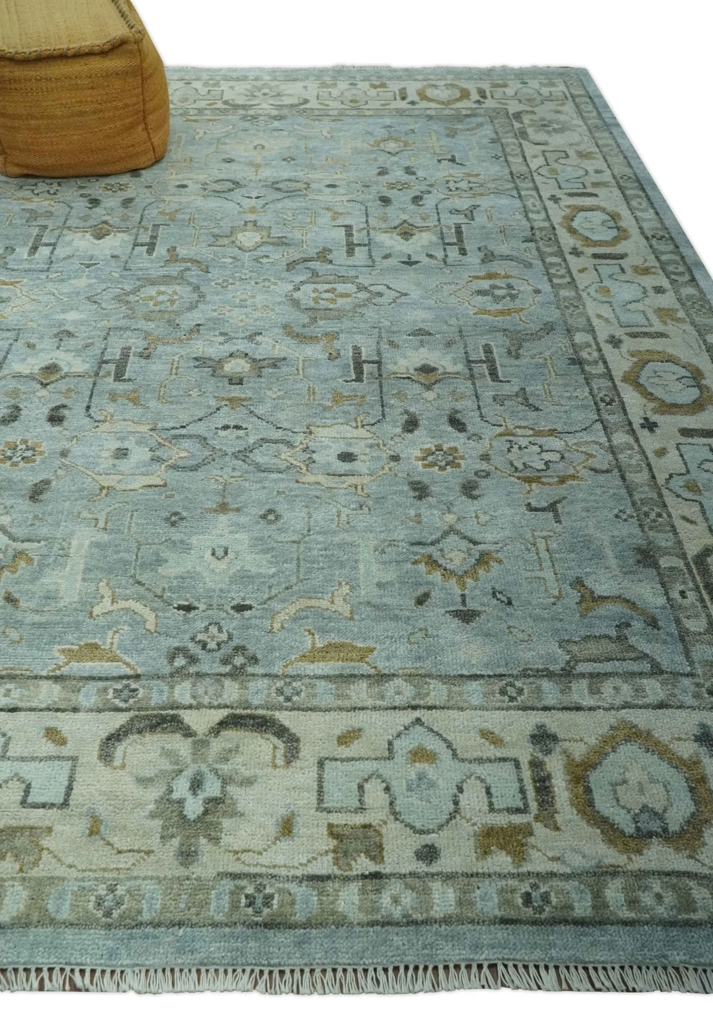 8x10 Traditional Hand Knotted Blue and Ivory Hand Knotted wool area Rug - Image 3
