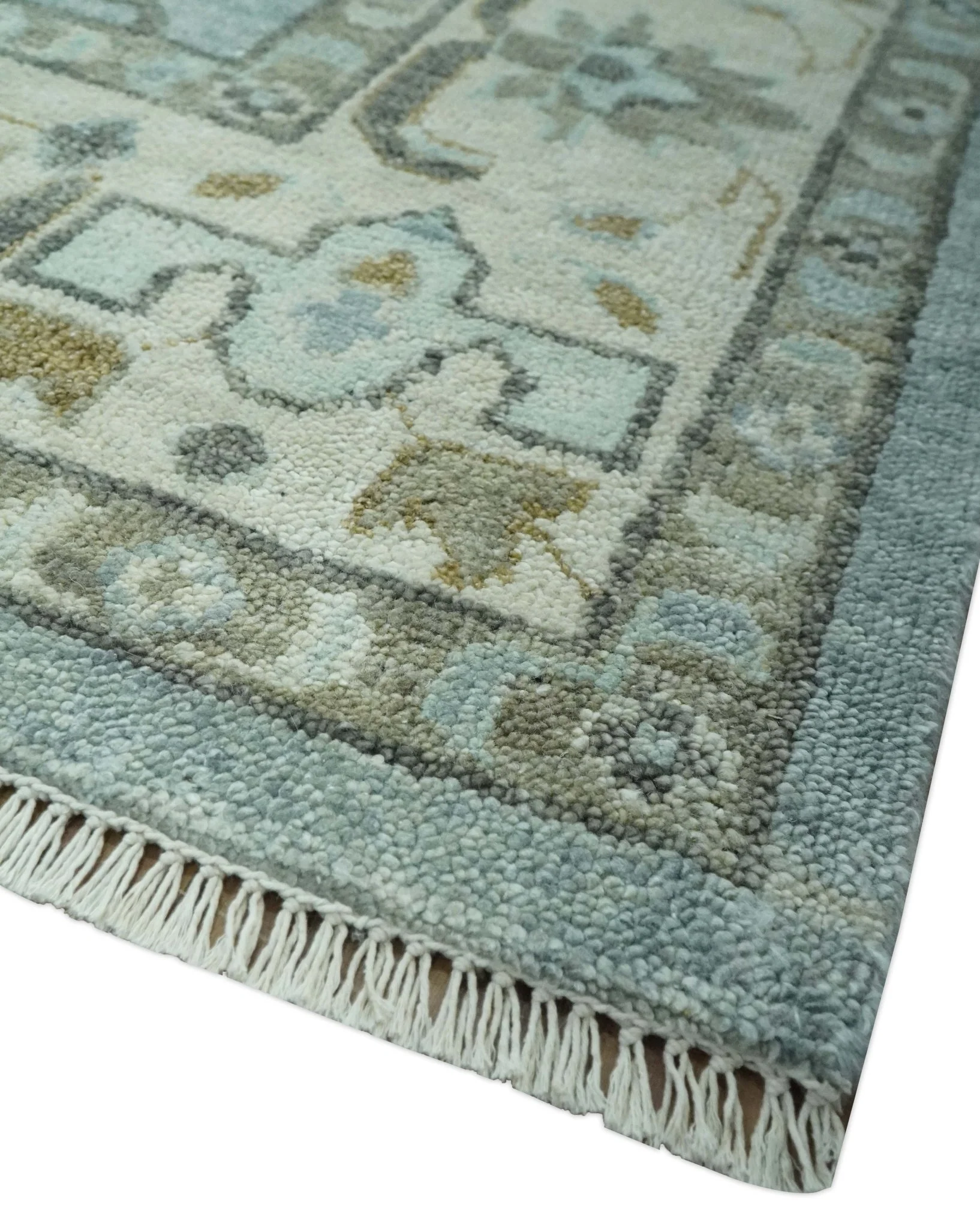8x10 Traditional Hand Knotted Blue and Ivory Hand Knotted wool area Rug - Image 5