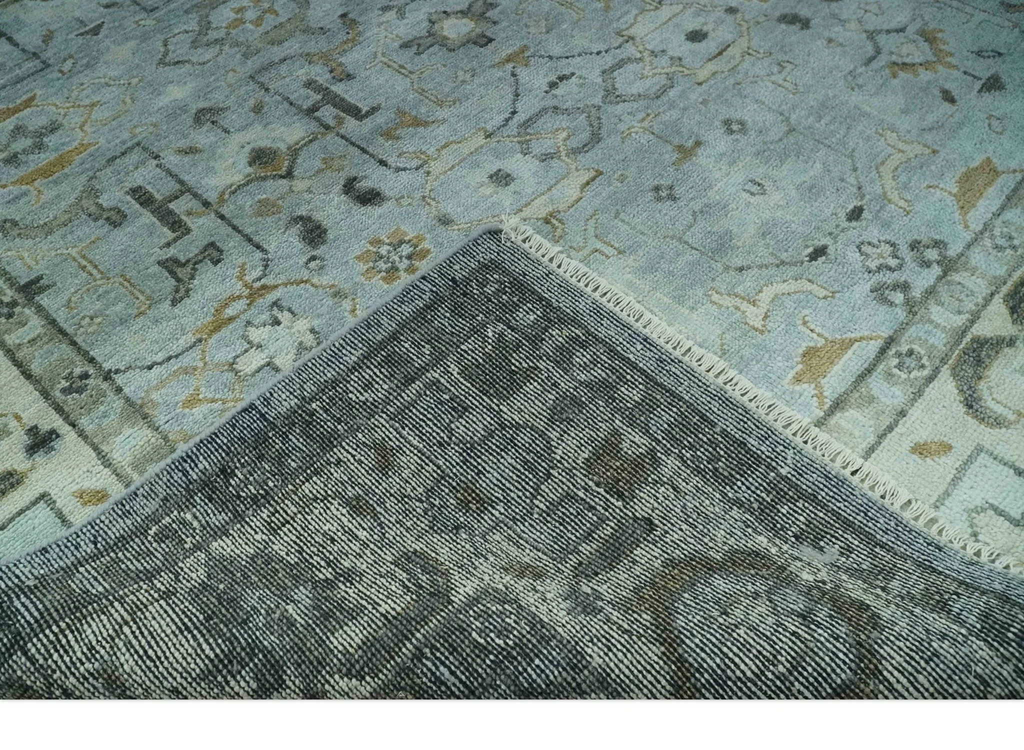 8x10 Traditional Hand Knotted Blue and Ivory Hand Knotted wool area Rug - Image 6