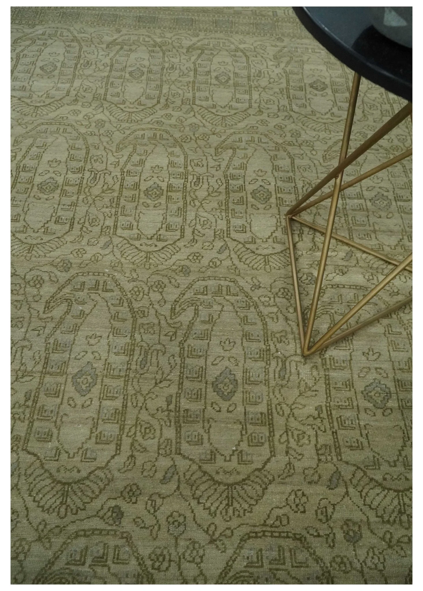 7.10x9.7 Traditional Ivory and Olive Antique Style Hand knotted Wool Area Rug, Kids, Living Room and Bedroom Rug - Image 2