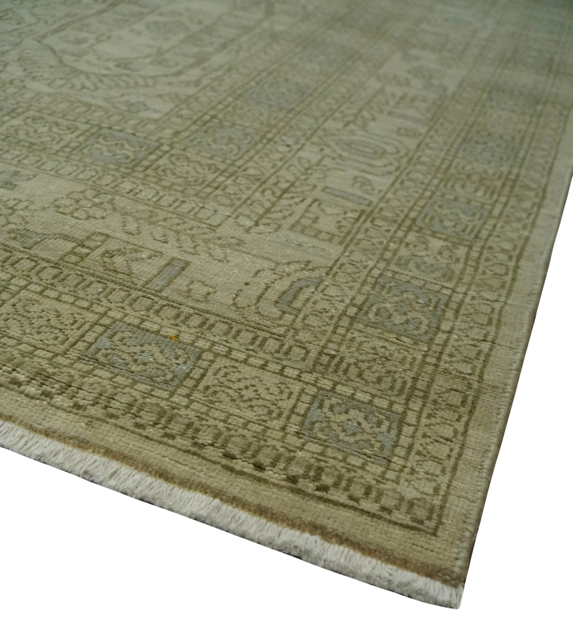 7.10x9.7 Traditional Ivory and Olive Antique Style Hand knotted Wool Area Rug, Kids, Living Room and Bedroom Rug - Image 5