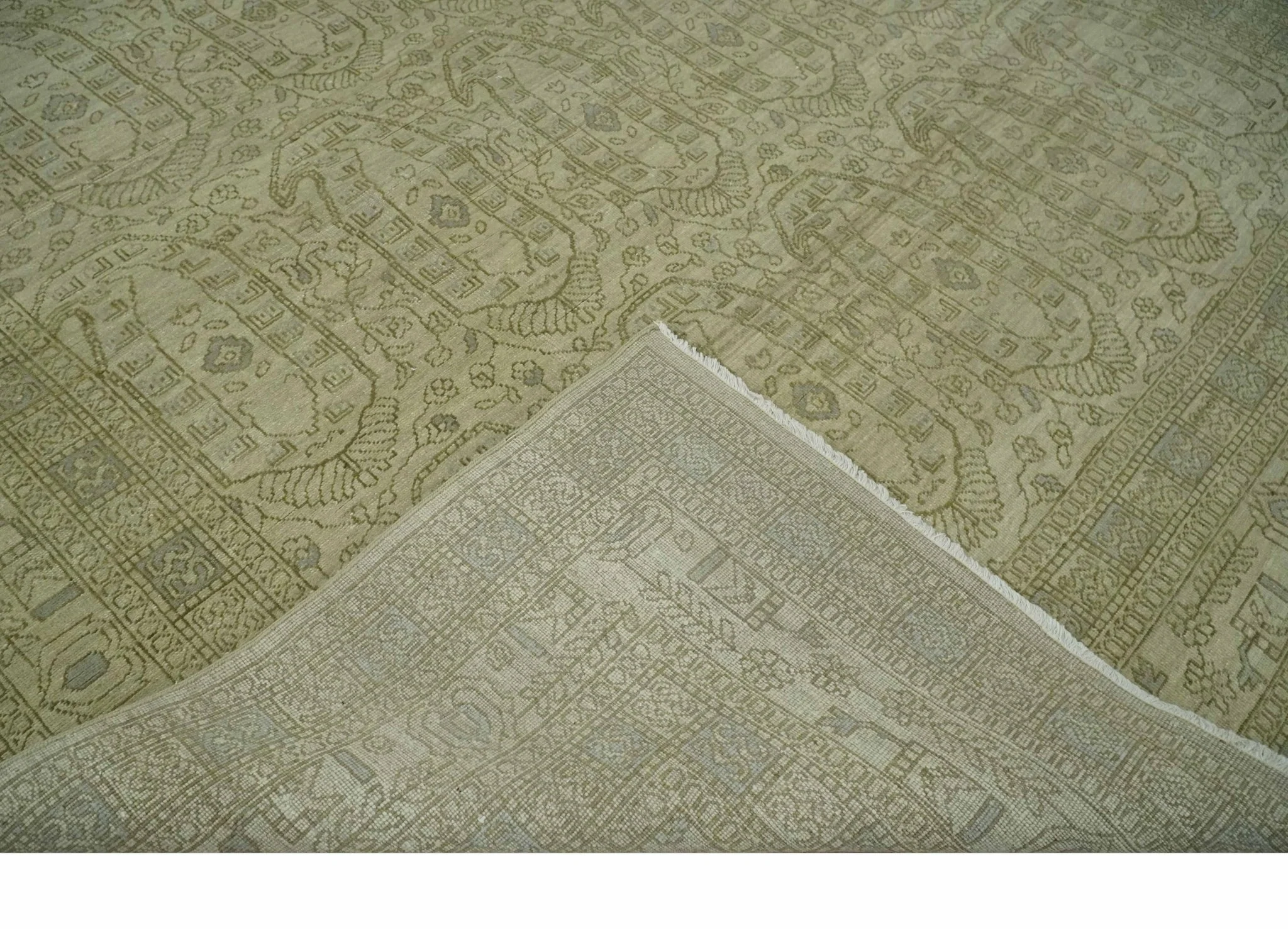 7.10x9.7 Traditional Ivory and Olive Antique Style Hand knotted Wool Area Rug, Kids, Living Room and Bedroom Rug - Image 7