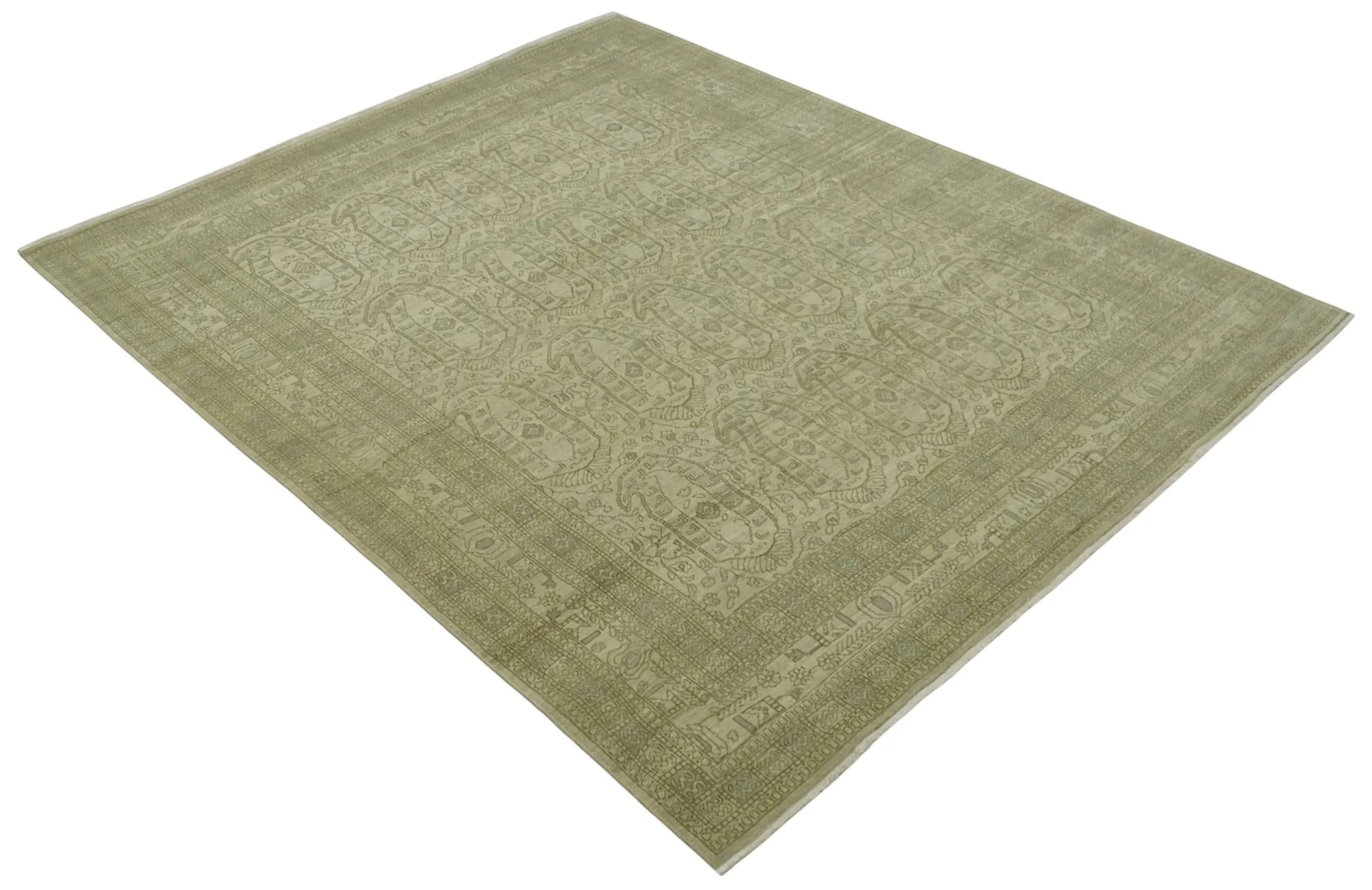 7.10x9.7 Traditional Ivory and Olive Antique Style Hand knotted Wool Area Rug, Kids, Living Room and Bedroom Rug - Image 9