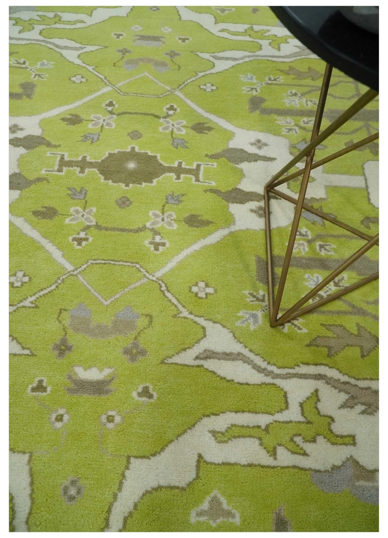 8x10 Traditional Light Green, Ivory and Charcoal Antique Style Hand knotted Wool Area Rug - Image 2