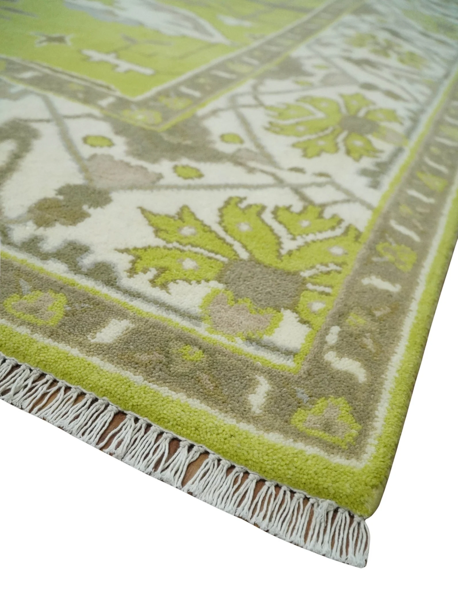 8x10 Traditional Light Green, Ivory and Charcoal Antique Style Hand knotted Wool Area Rug - Image 5