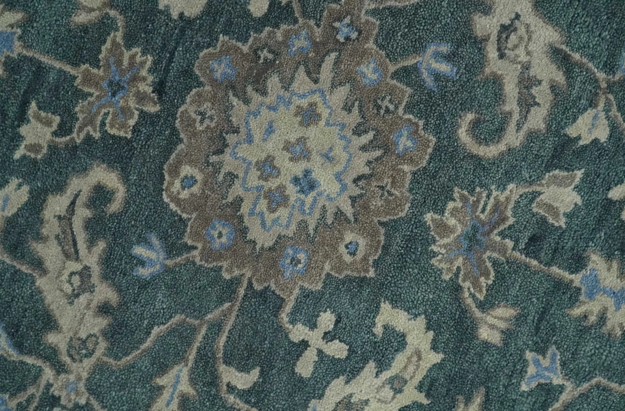 Hand Tufted 2x3, 3x5, 5x8, 6x9, 8x10 and 9x12 Vintage Persian Oushak Design Teal and Beige Antique Hand Tufted Wool Area Rug | TRD6443 - Image 2
