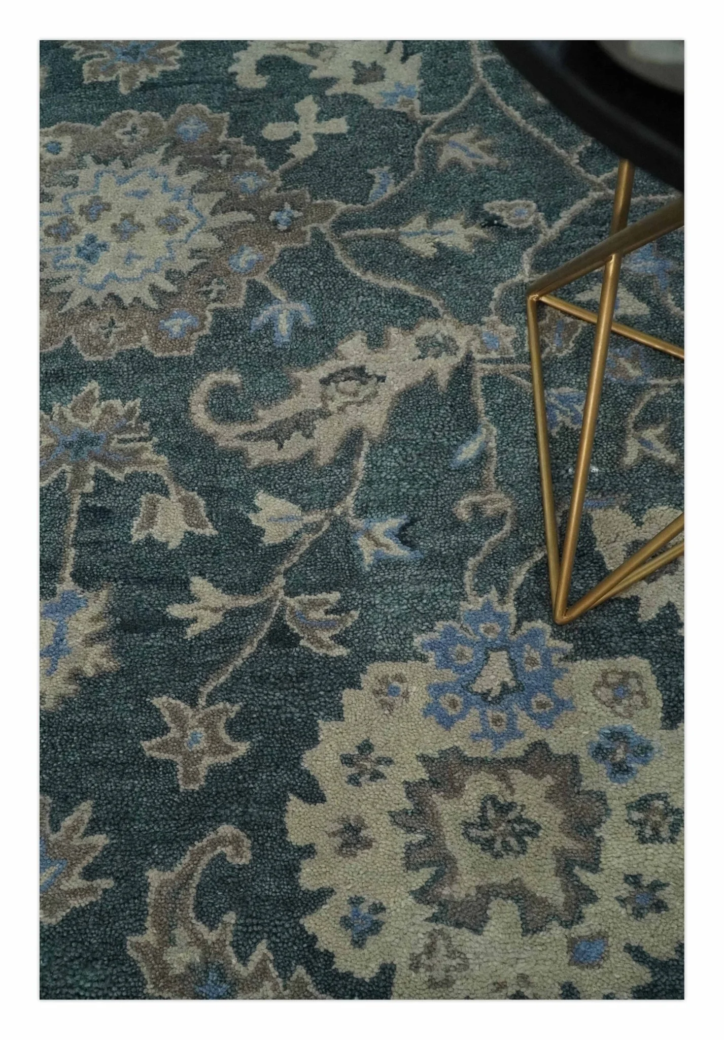 Hand Tufted 2x3, 3x5, 5x8, 6x9, 8x10 and 9x12 Vintage Persian Oushak Design Teal and Beige Antique Hand Tufted Wool Area Rug | TRD6443 - Image 4