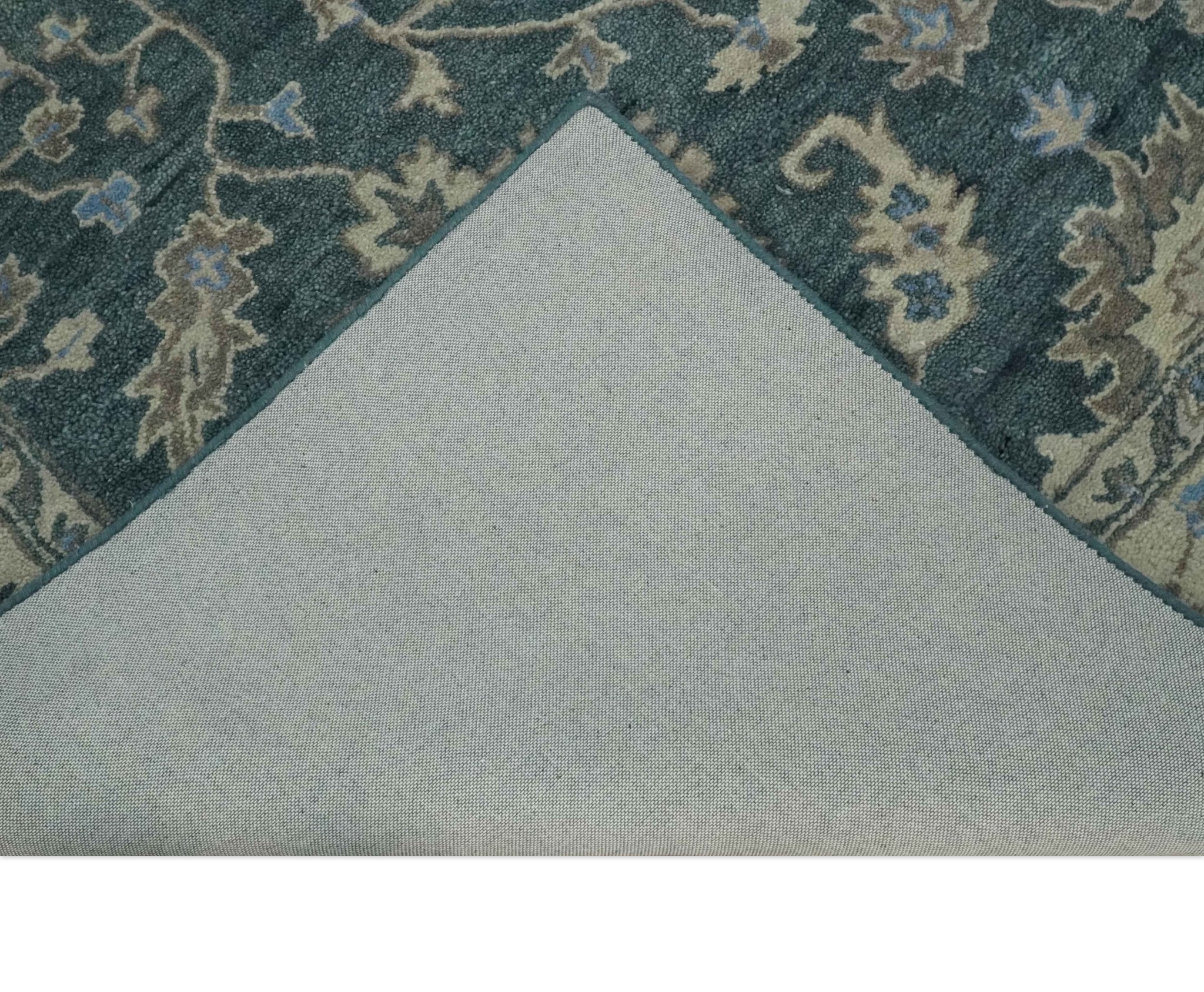 Hand Tufted 2x3, 3x5, 5x8, 6x9, 8x10 and 9x12 Vintage Persian Oushak Design Teal and Beige Antique Hand Tufted Wool Area Rug | TRD6443 - Image 6