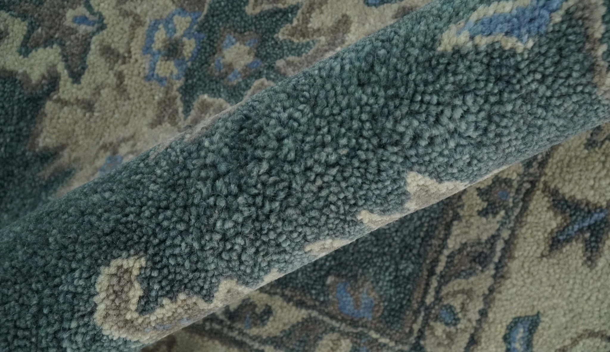 Hand Tufted 2x3, 3x5, 5x8, 6x9, 8x10 and 9x12 Vintage Persian Oushak Design Teal and Beige Antique Hand Tufted Wool Area Rug | TRD6443 - Image 7