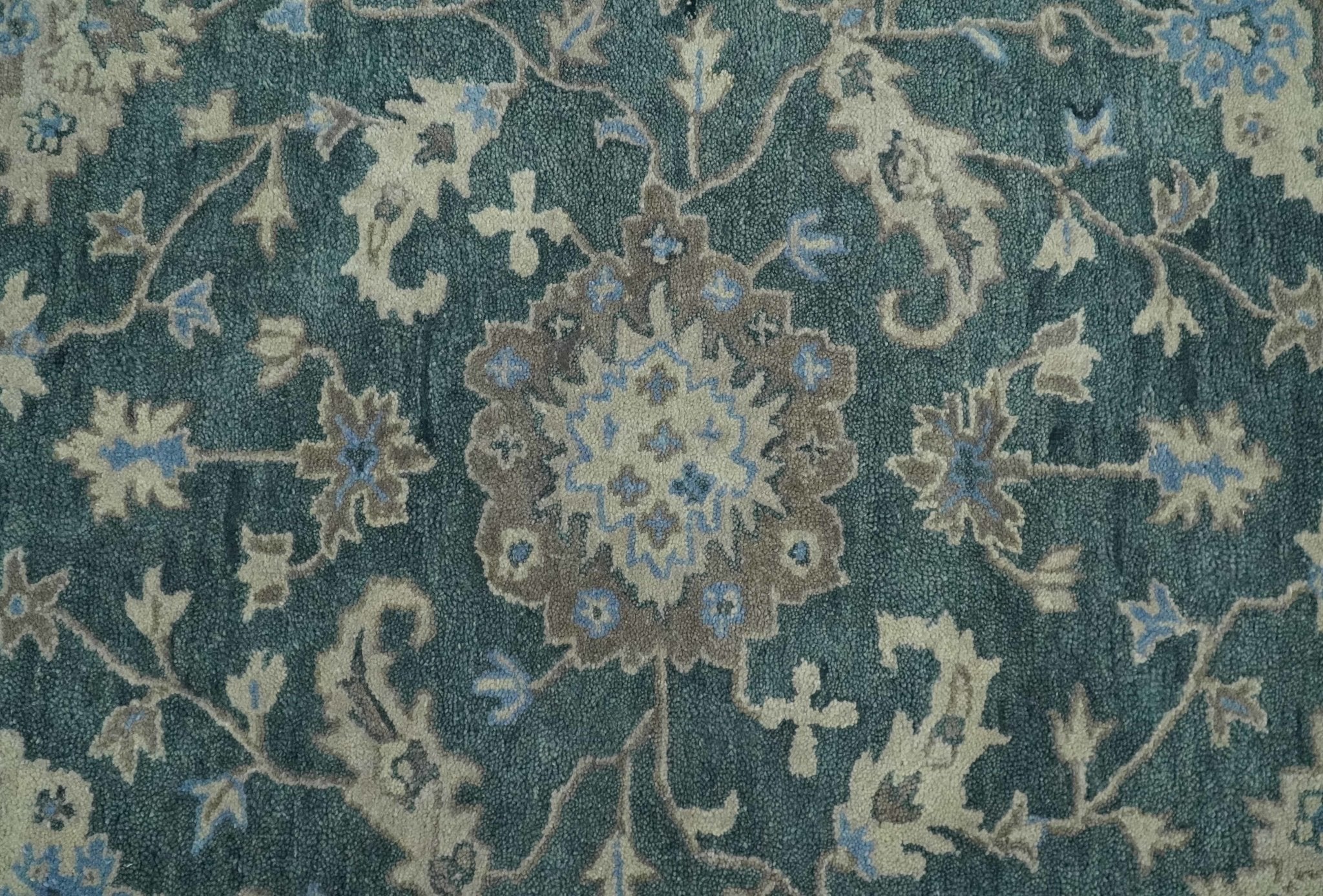 Hand Tufted 2x3, 3x5, 5x8, 6x9, 8x10 and 9x12 Vintage Persian Oushak Design Teal and Beige Antique Hand Tufted Wool Area Rug | TRD6443 - Image 8