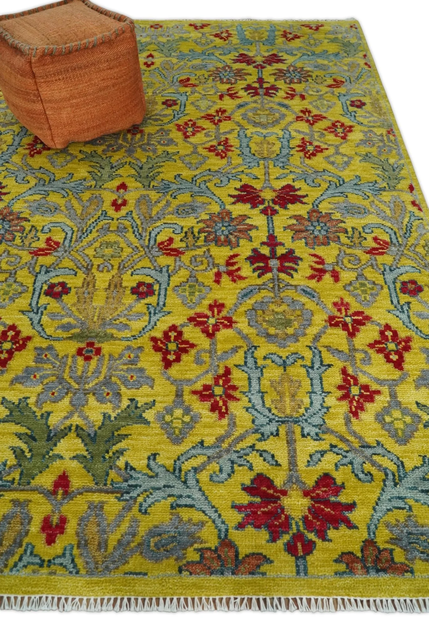 8x10 Wool Blue, Gold and Red Vibrant Colorful Traditional Eclectic Hand knotted Bohemian Area Rug | TRDCP318810 - Image 3