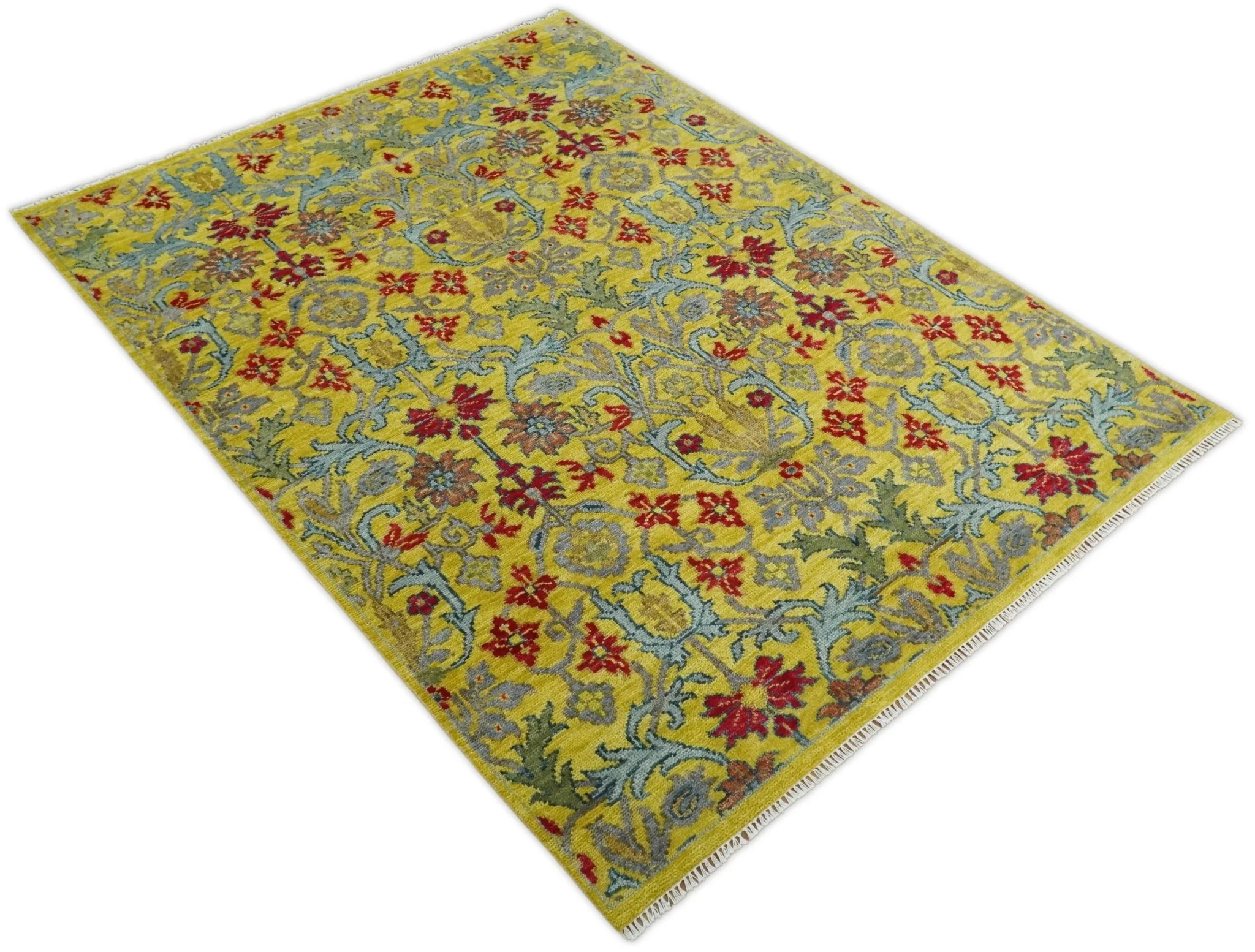8x10 Wool Blue, Gold and Red Vibrant Colorful Traditional Eclectic Hand knotted Bohemian Area Rug | TRDCP318810 - Image 4