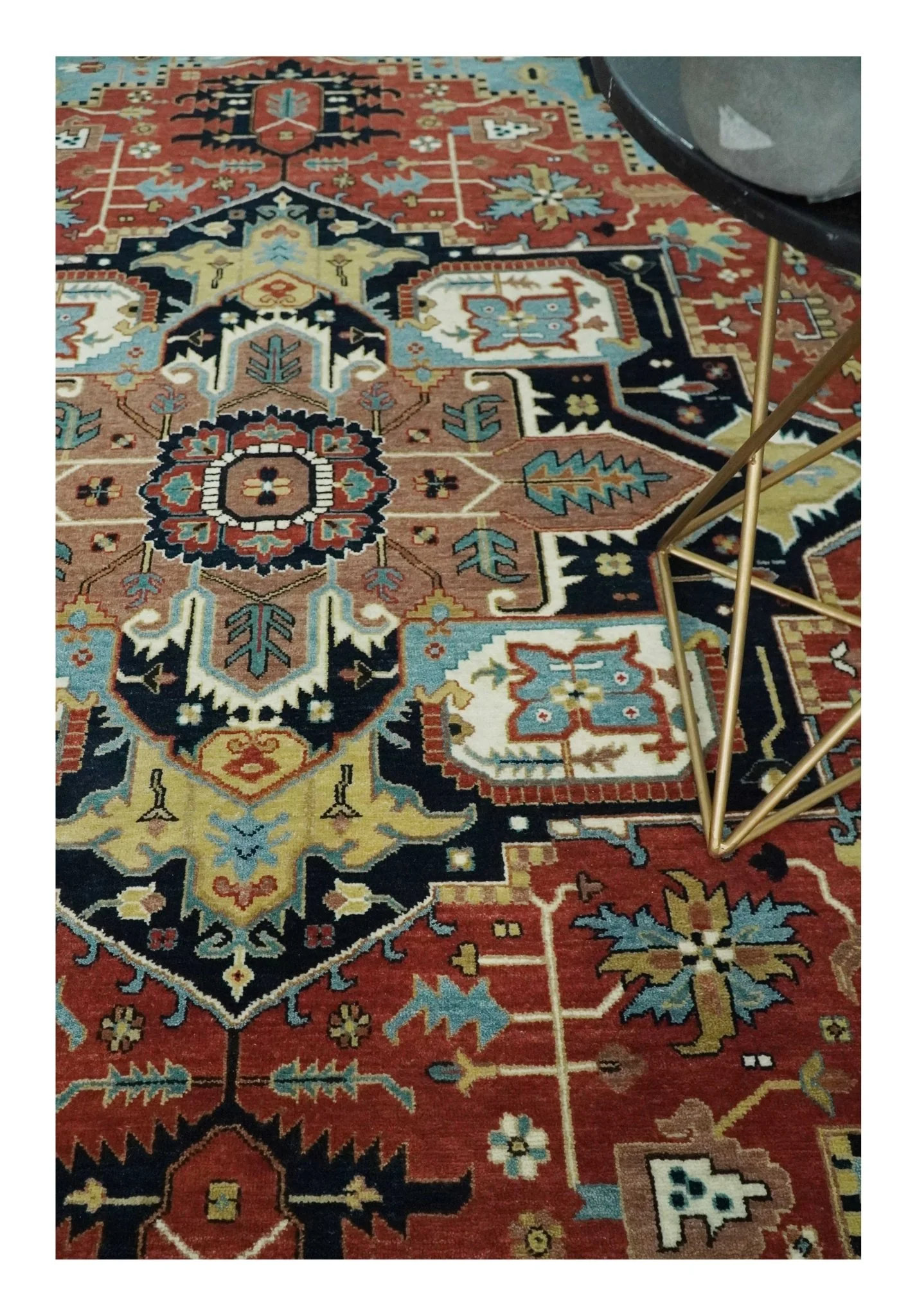 8x10 Wool Hand Knotted Heriz Serapi Brown, Black, Rust and Teal Area Rug - Image 2