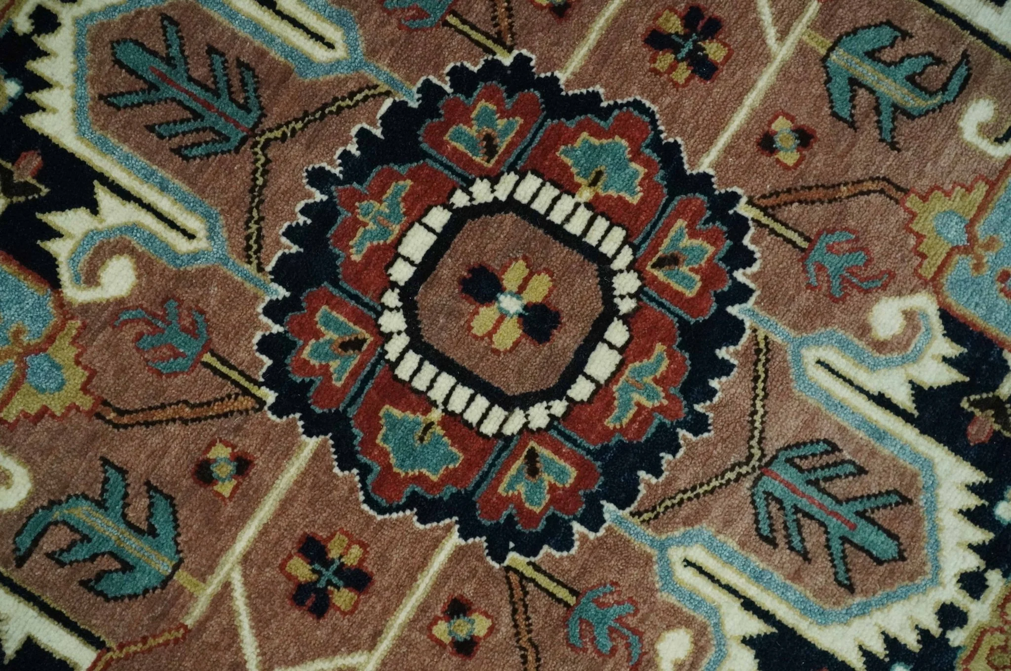 8x10 Wool Hand Knotted Heriz Serapi Brown, Black, Rust and Teal Area Rug - Image 4
