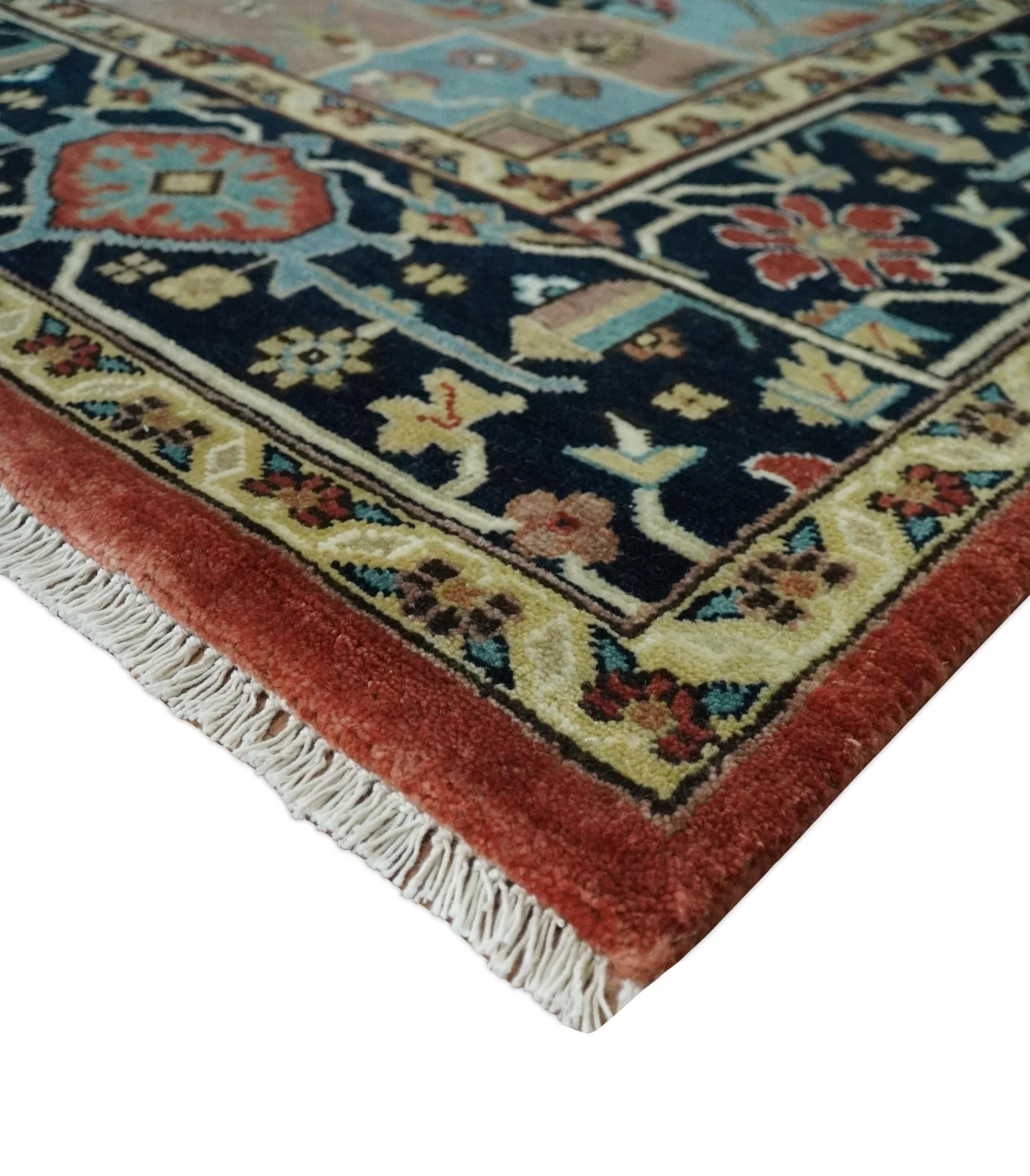 8x10 Wool Hand Knotted Heriz Serapi Brown, Black, Rust and Teal Area Rug - Image 5