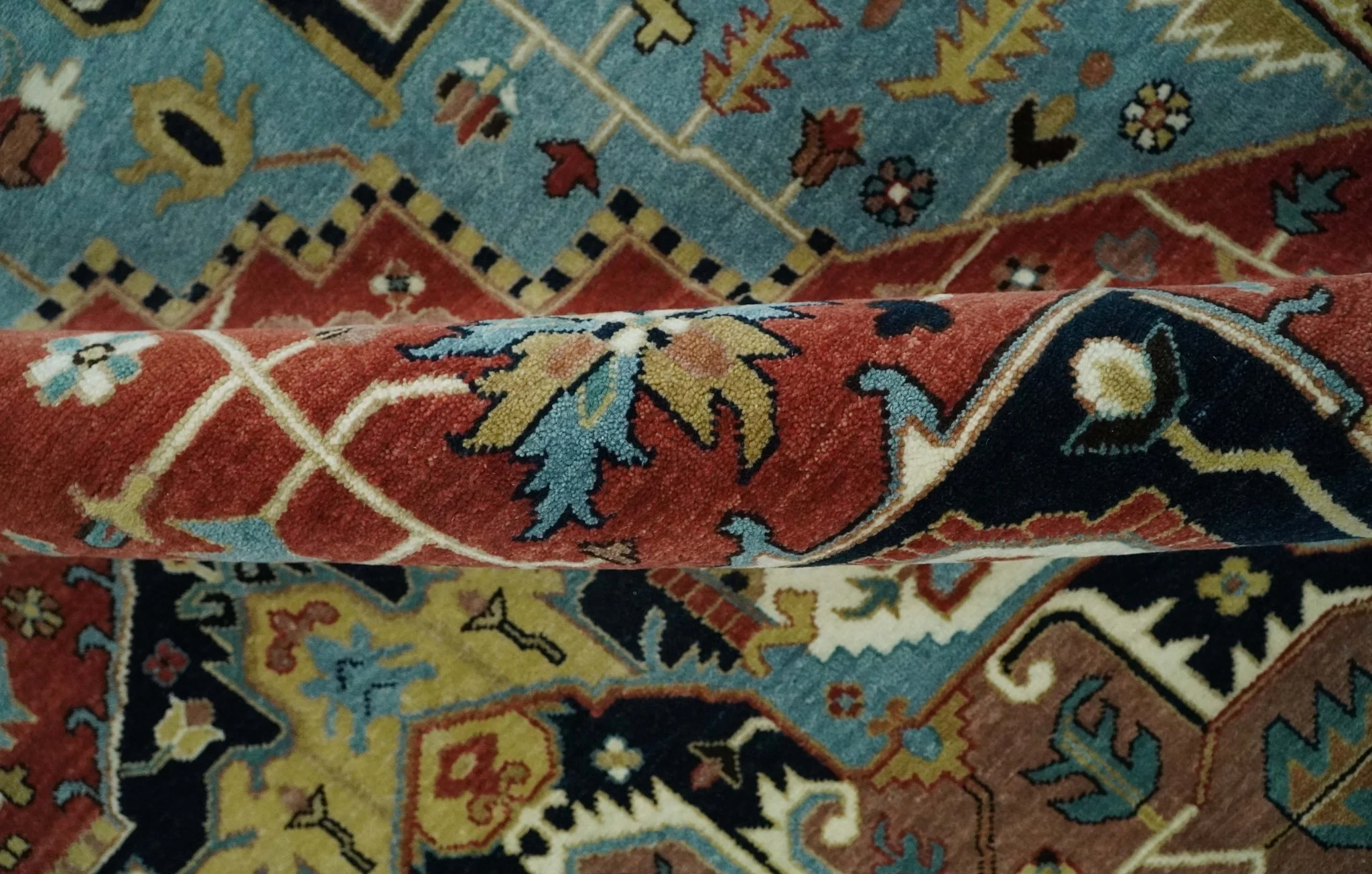 8x10 Wool Hand Knotted Heriz Serapi Brown, Black, Rust and Teal Area Rug - Image 6