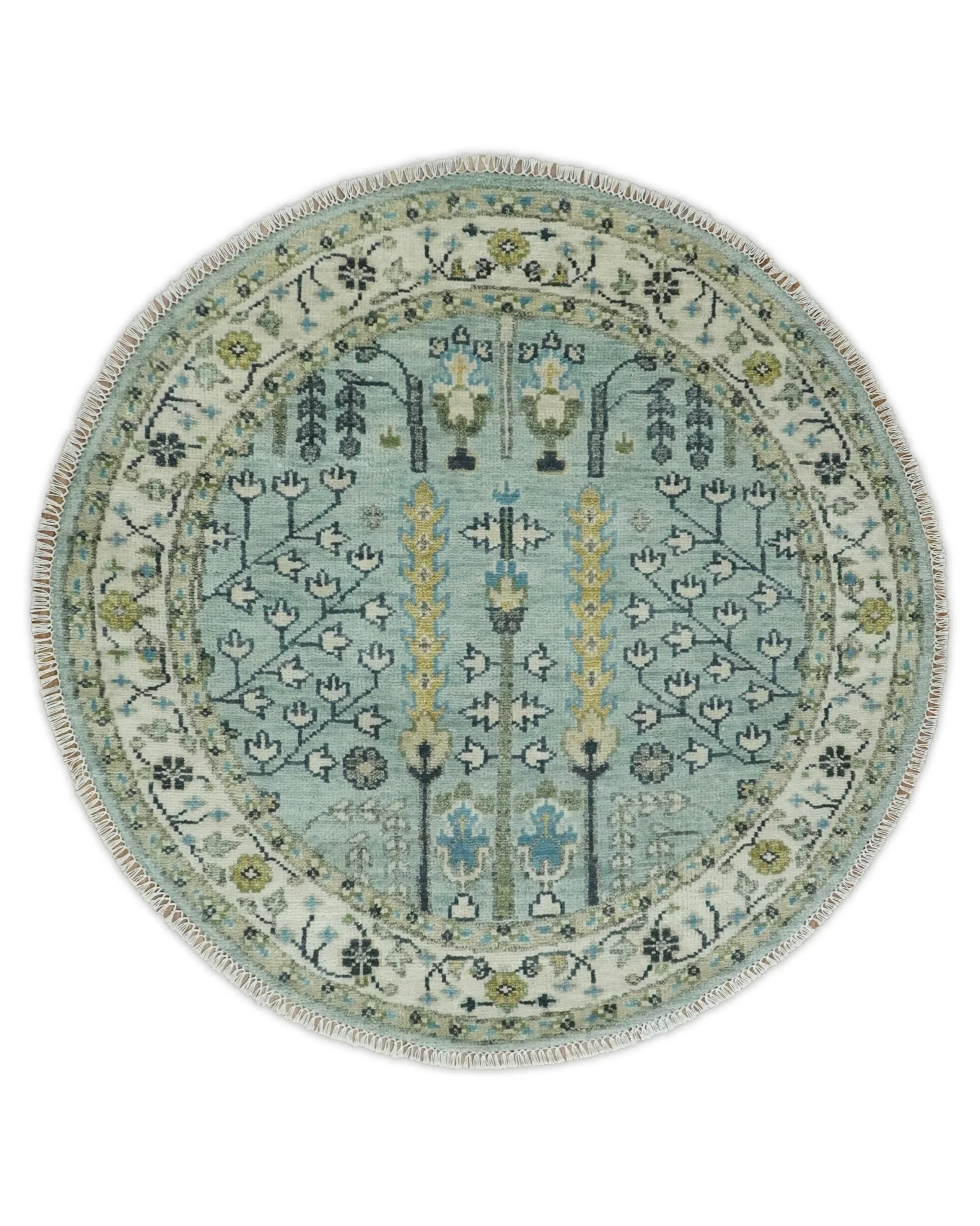 Hand Knotted Traditional Blue and Ivory Antique Oushak Custom Made Wool Area Rug - Image 10