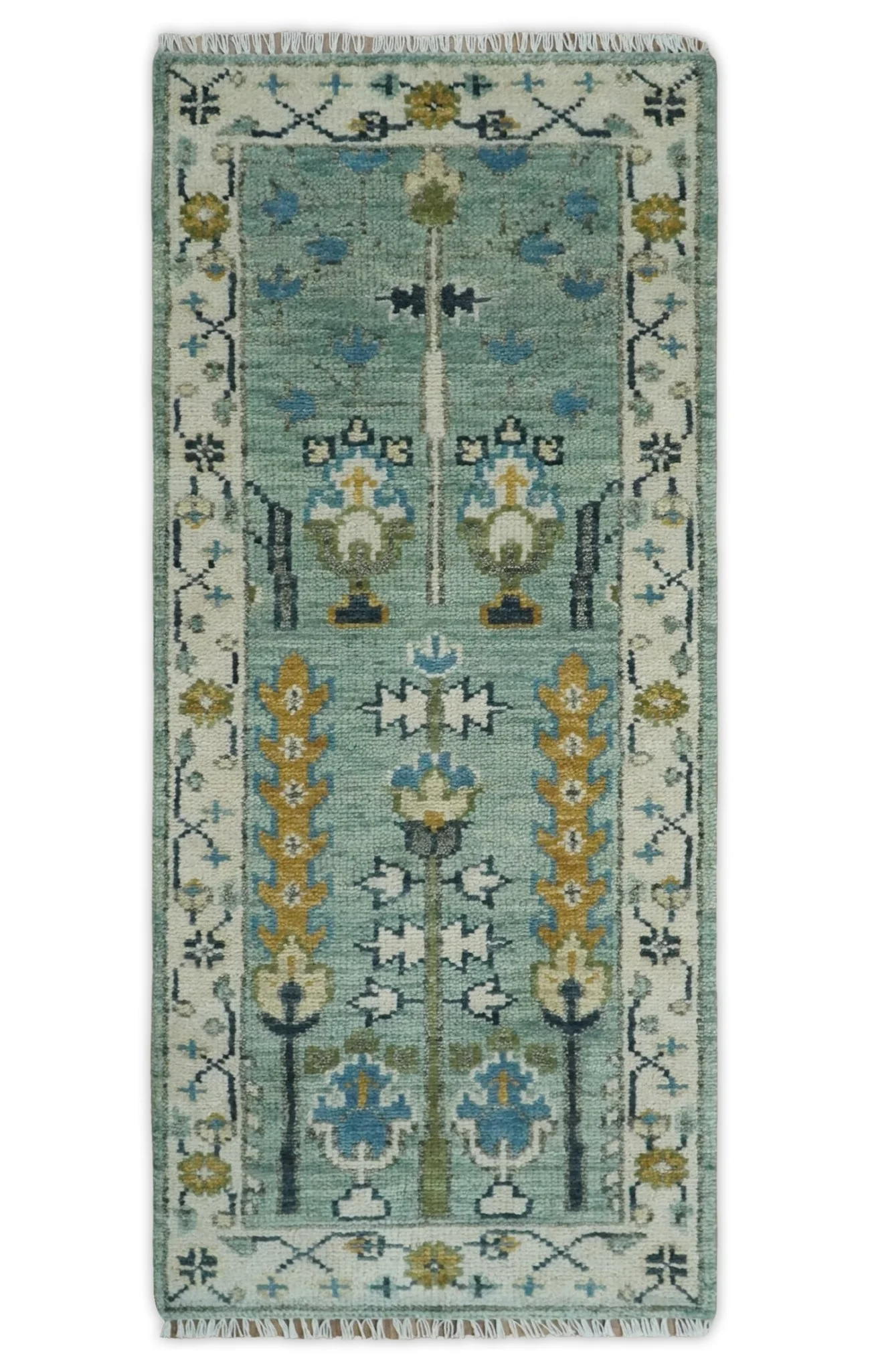 Hand Knotted Traditional Blue and Ivory Antique Oushak Custom Made Wool Area Rug - Image 12