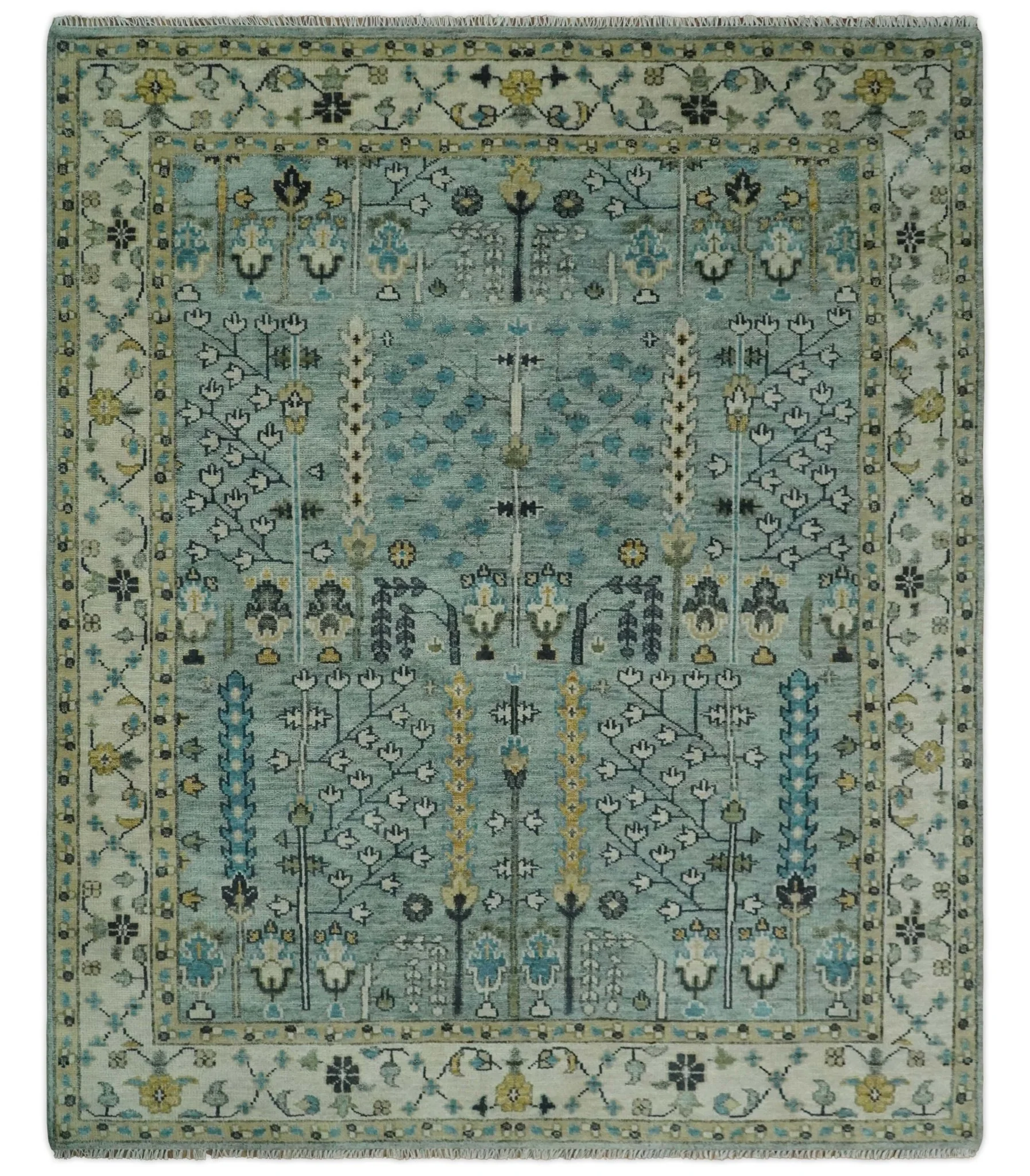 Hand Knotted Traditional Blue and Ivory Antique Oushak Custom Made Wool Area Rug - Image 13