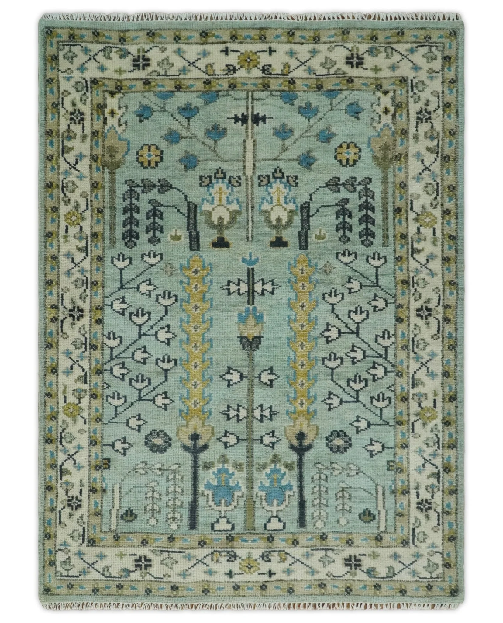 Hand Knotted Traditional Blue and Ivory Antique Oushak Custom Made Wool Area Rug - Image 14