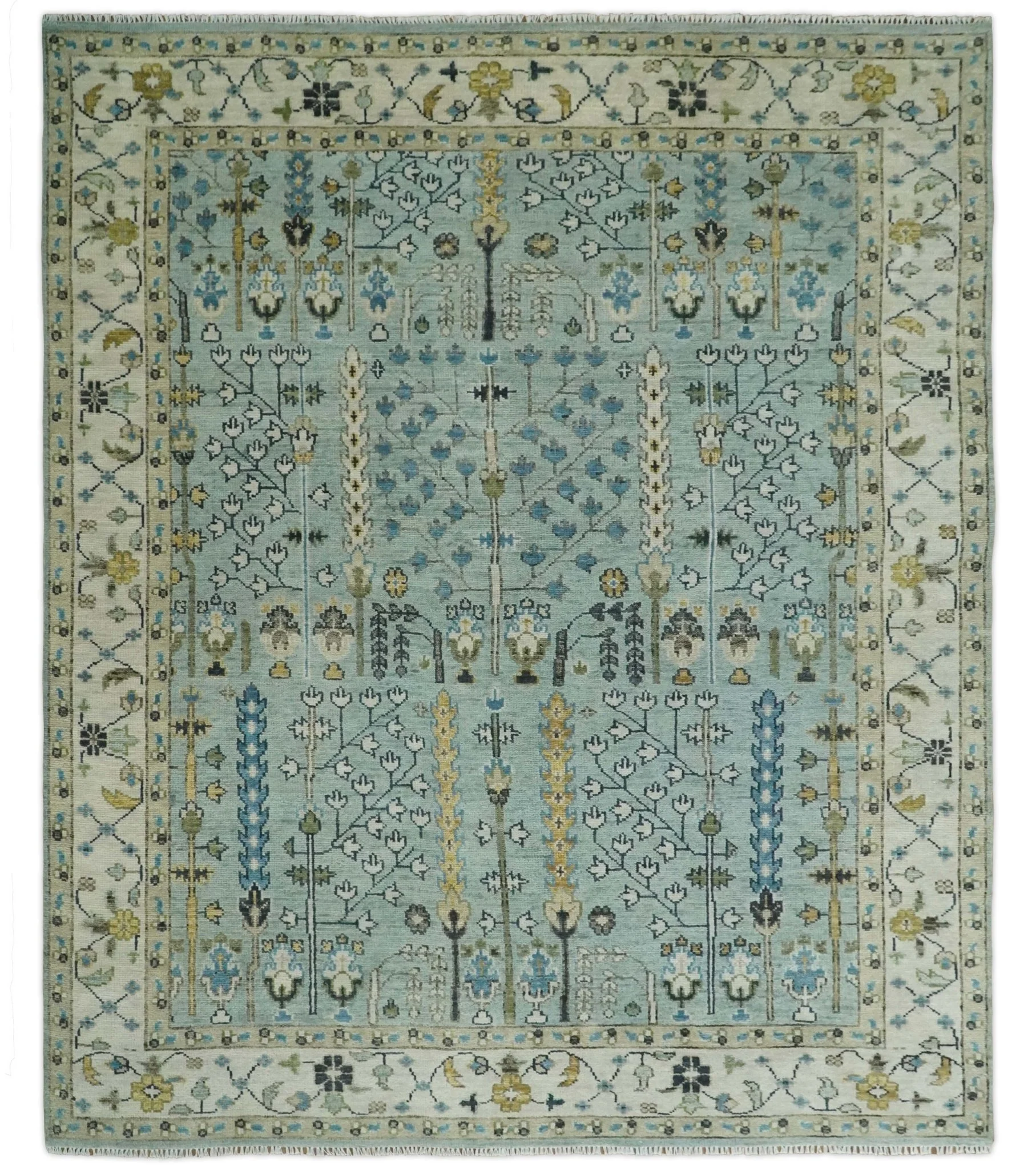 Hand Knotted Traditional Blue and Ivory Antique Oushak Custom Made Wool Area Rug - Image 15