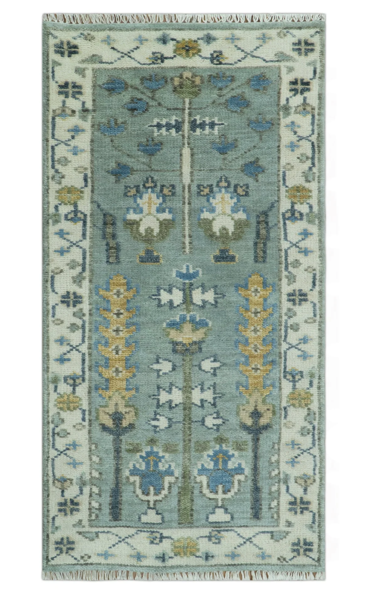 Hand Knotted Traditional Blue and Ivory Antique Oushak Custom Made Wool Area Rug - Image 16
