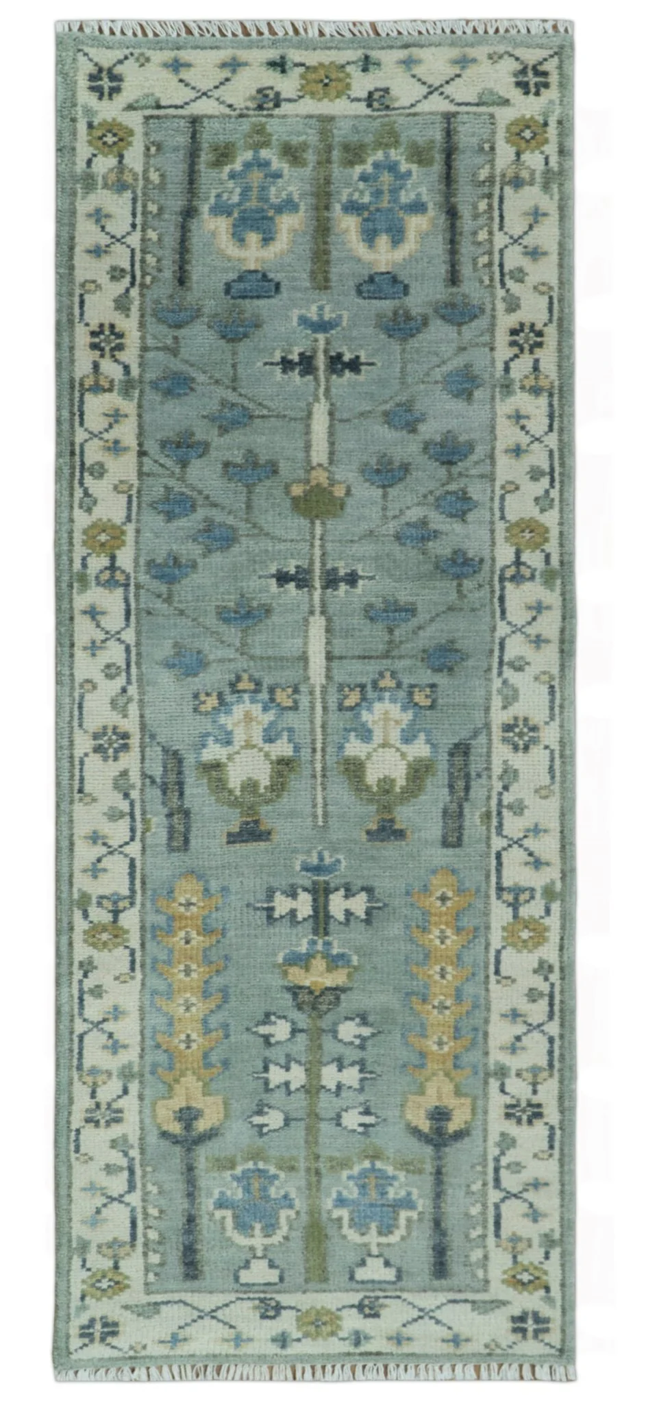 Hand Knotted Traditional Blue and Ivory Antique Oushak Custom Made Wool Area Rug - Image 17