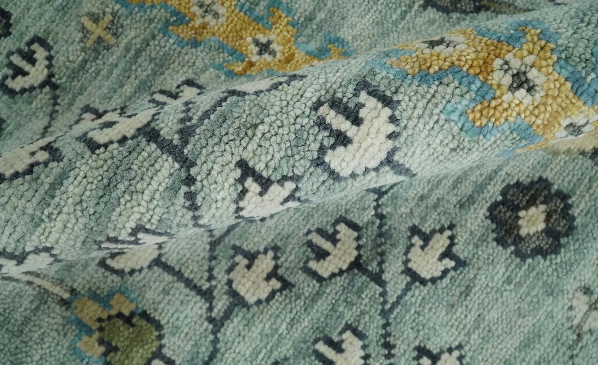 Hand Knotted Traditional Blue and Ivory Antique Oushak Custom Made Wool Area Rug - Image 5