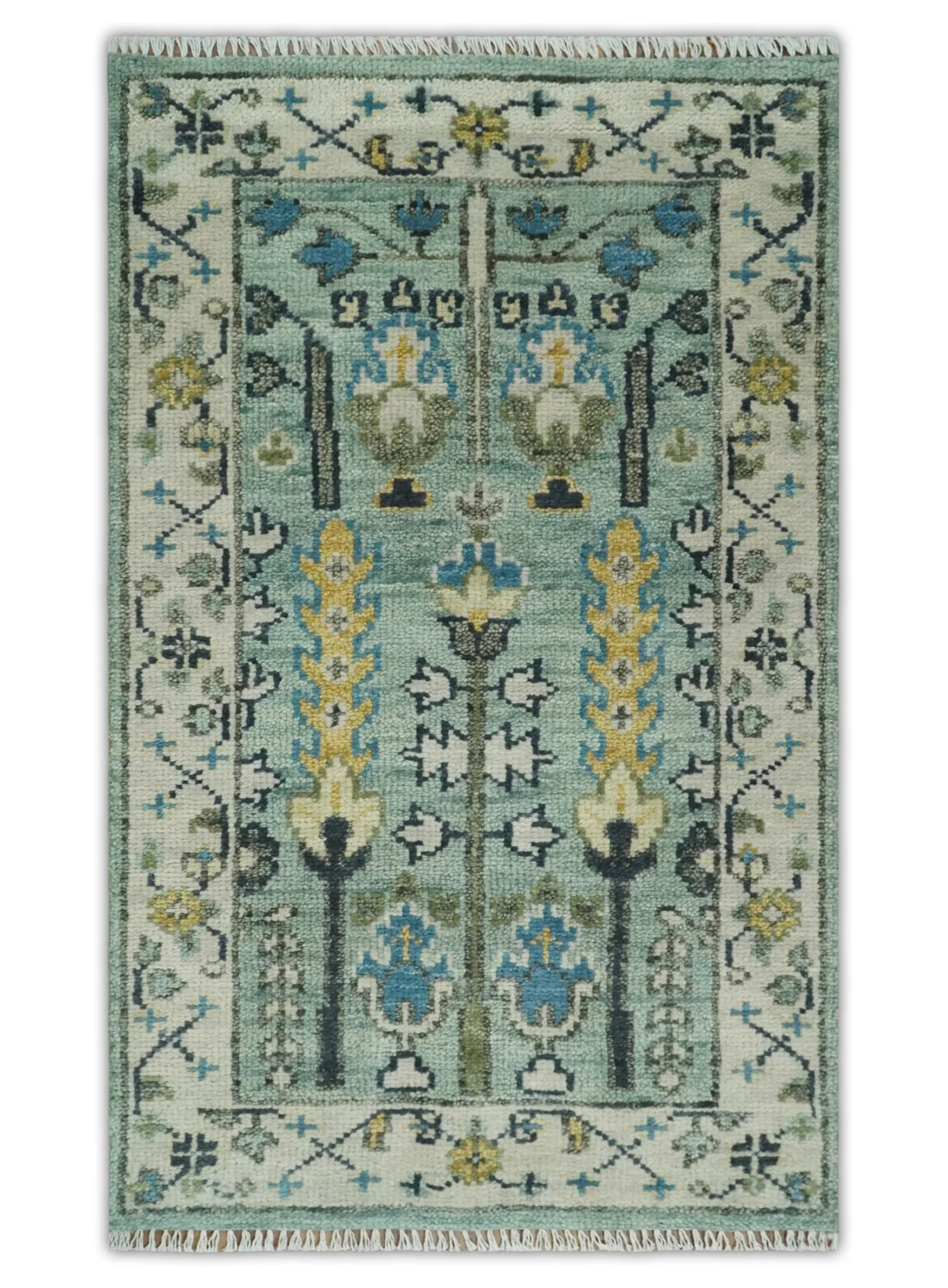 Hand Knotted Traditional Blue and Ivory Antique Oushak Custom Made Wool Area Rug - Image 8