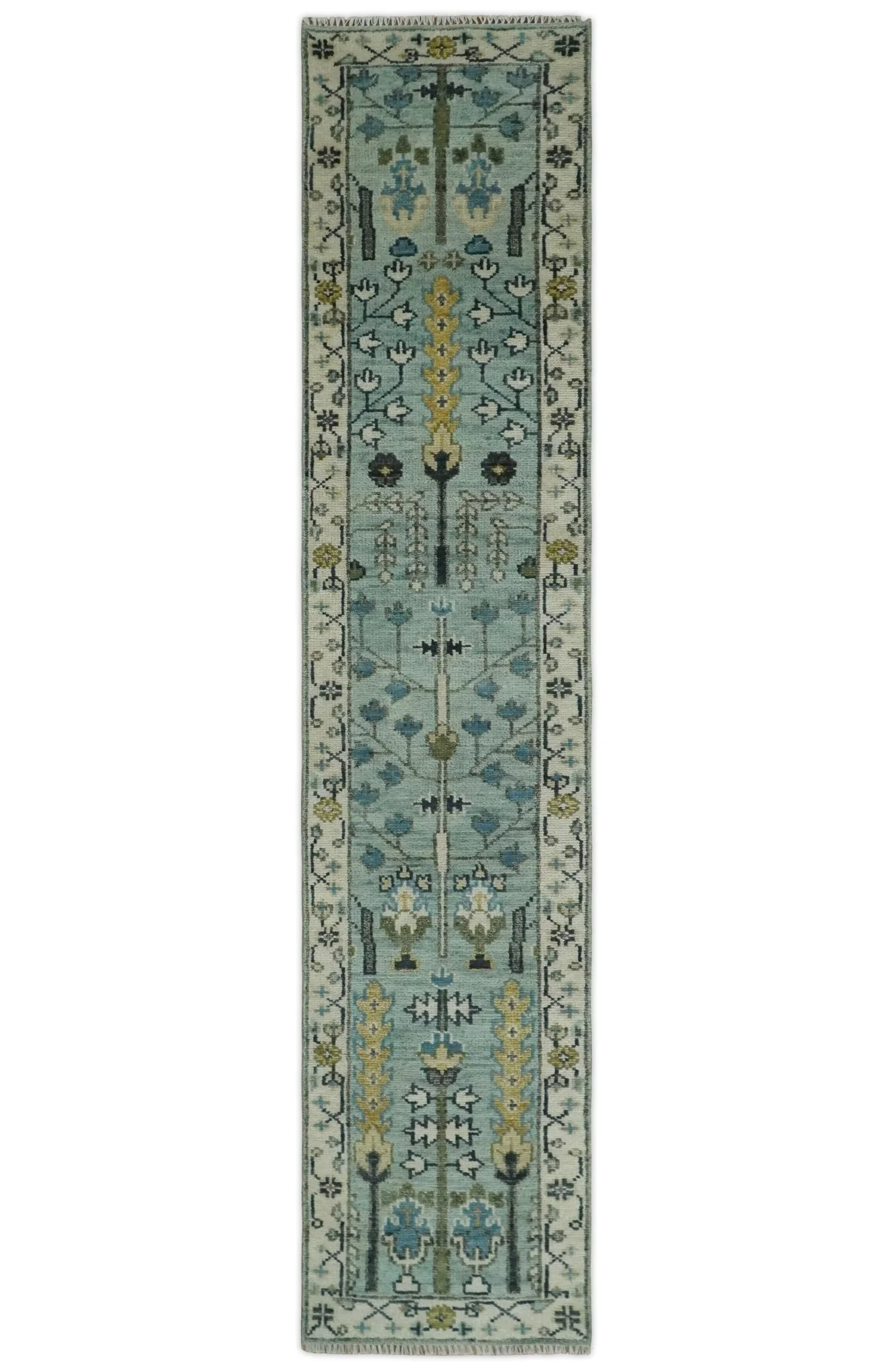 Hand Knotted Traditional Blue and Ivory Antique Oushak Custom Made Wool Area Rug - Image 9