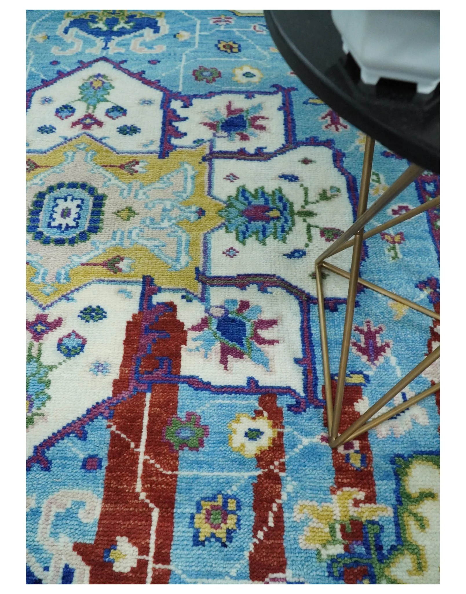 8x10 Wool Blue and Red Abstract Vibrant Colorful Hand knotted Heriz Serapi Area Rug | TRDCP306810 - Image 10