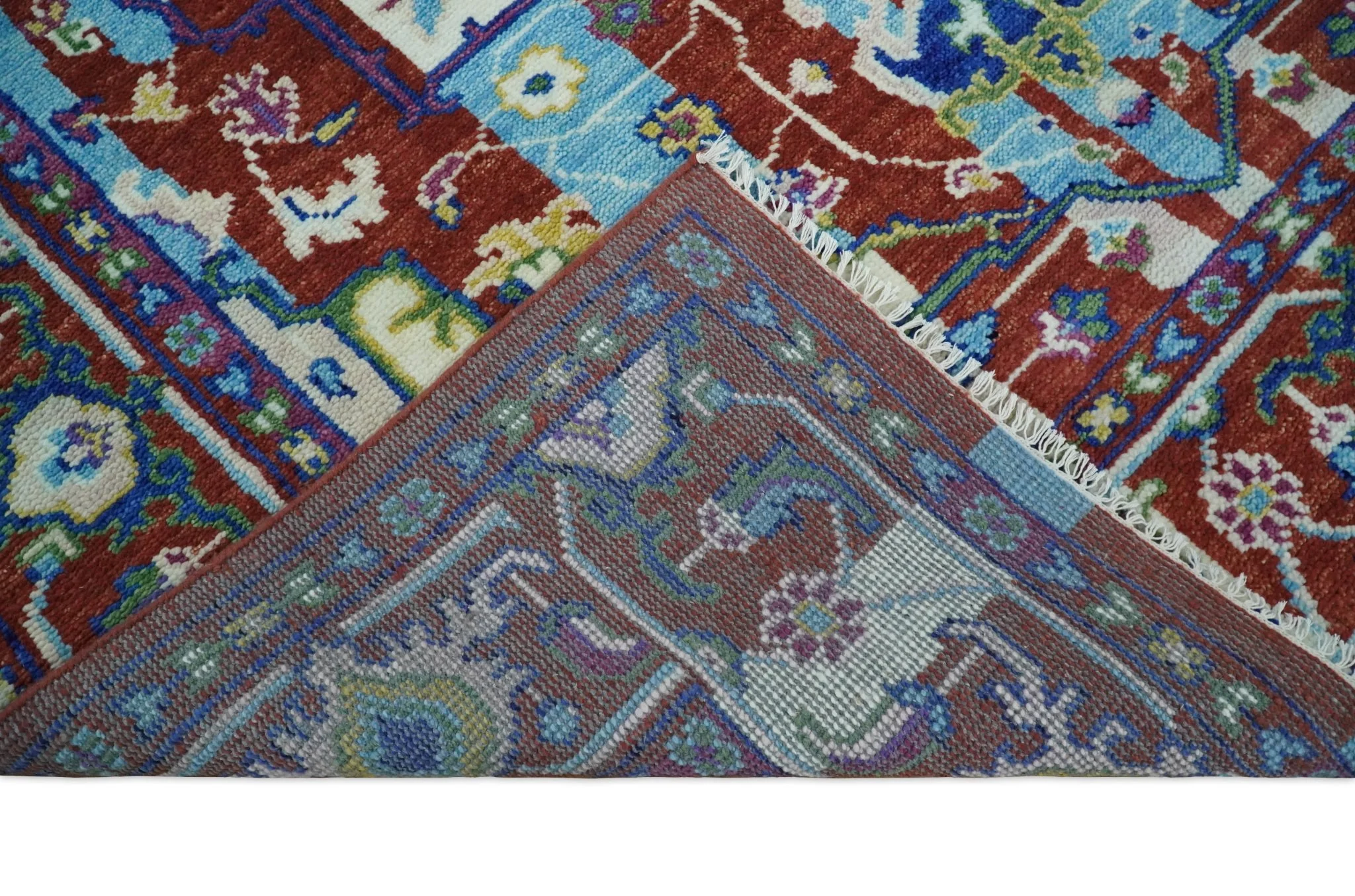 8x10 Wool Blue and Red Abstract Vibrant Colorful Hand knotted Heriz Serapi Area Rug | TRDCP306810 - Image 5