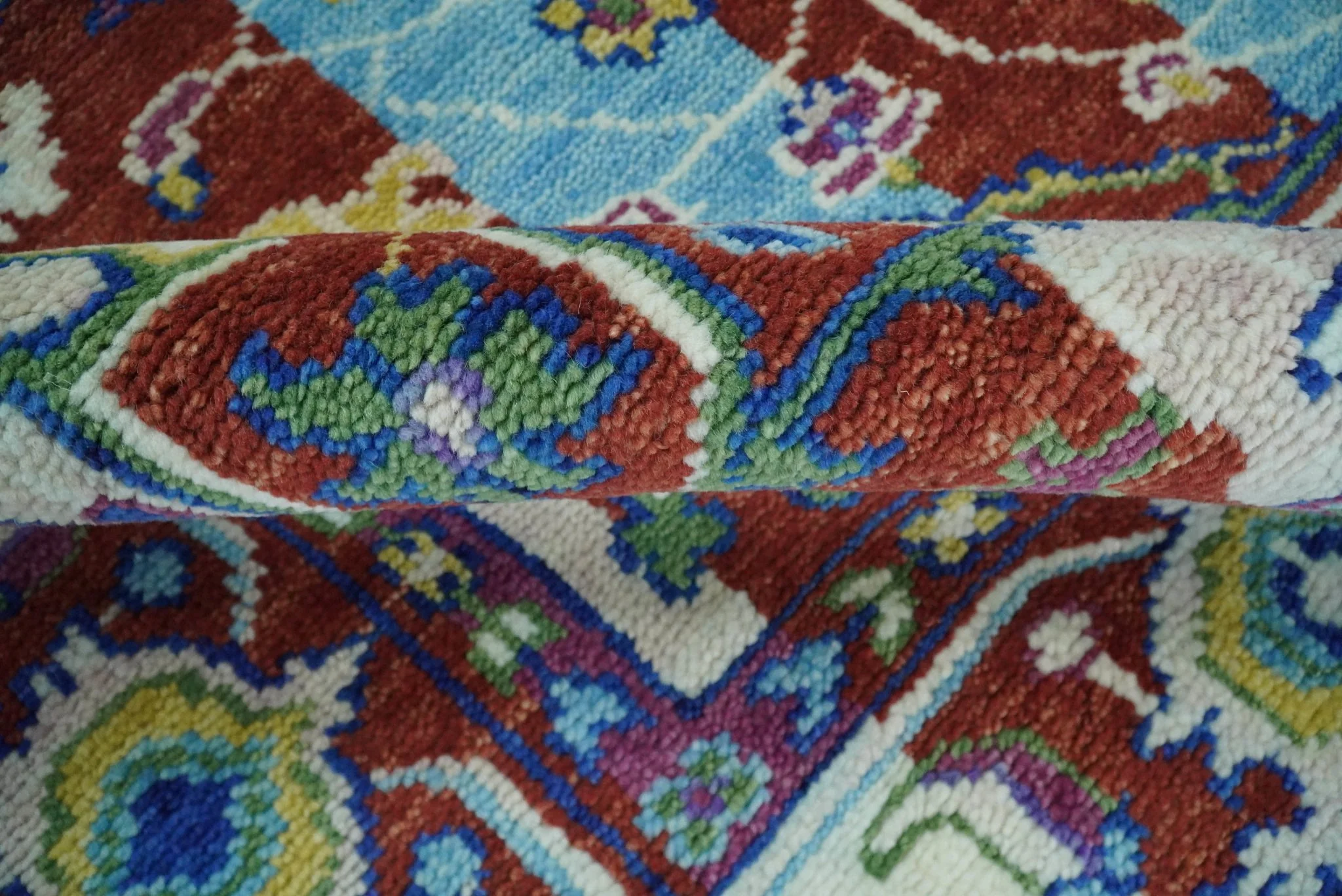 8x10 Wool Blue and Red Abstract Vibrant Colorful Hand knotted Heriz Serapi Area Rug | TRDCP306810 - Image 6