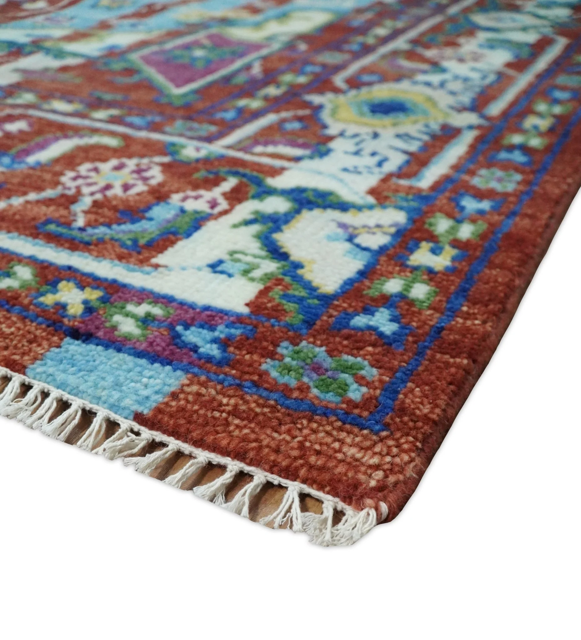 8x10 Wool Blue and Red Abstract Vibrant Colorful Hand knotted Heriz Serapi Area Rug | TRDCP306810 - Image 9