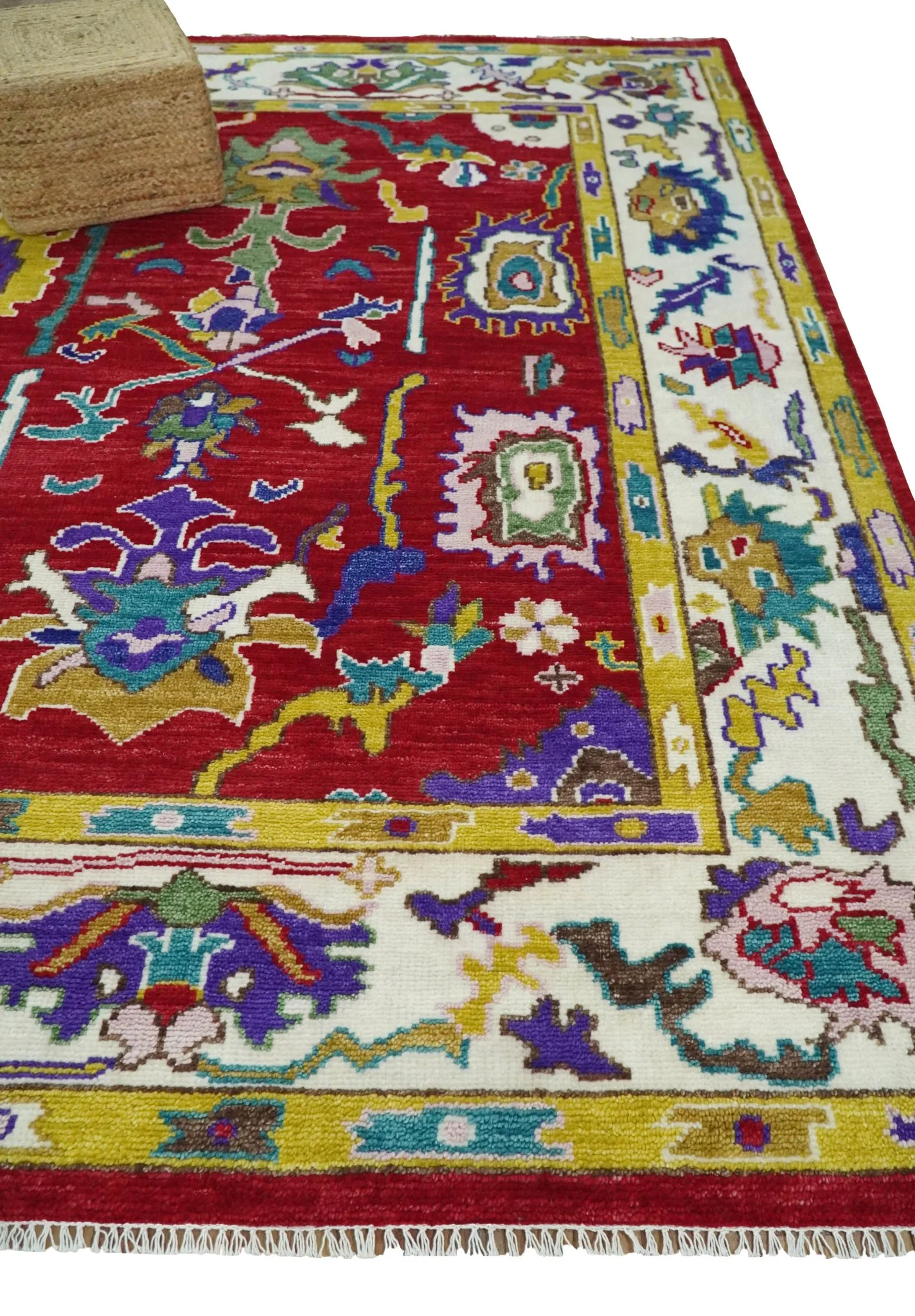 8x10 Wool Red and White Colorful Traditional Oushak Eclectic Hand knotted Bohemian Area Rug | TRDCP319810 - Image 10