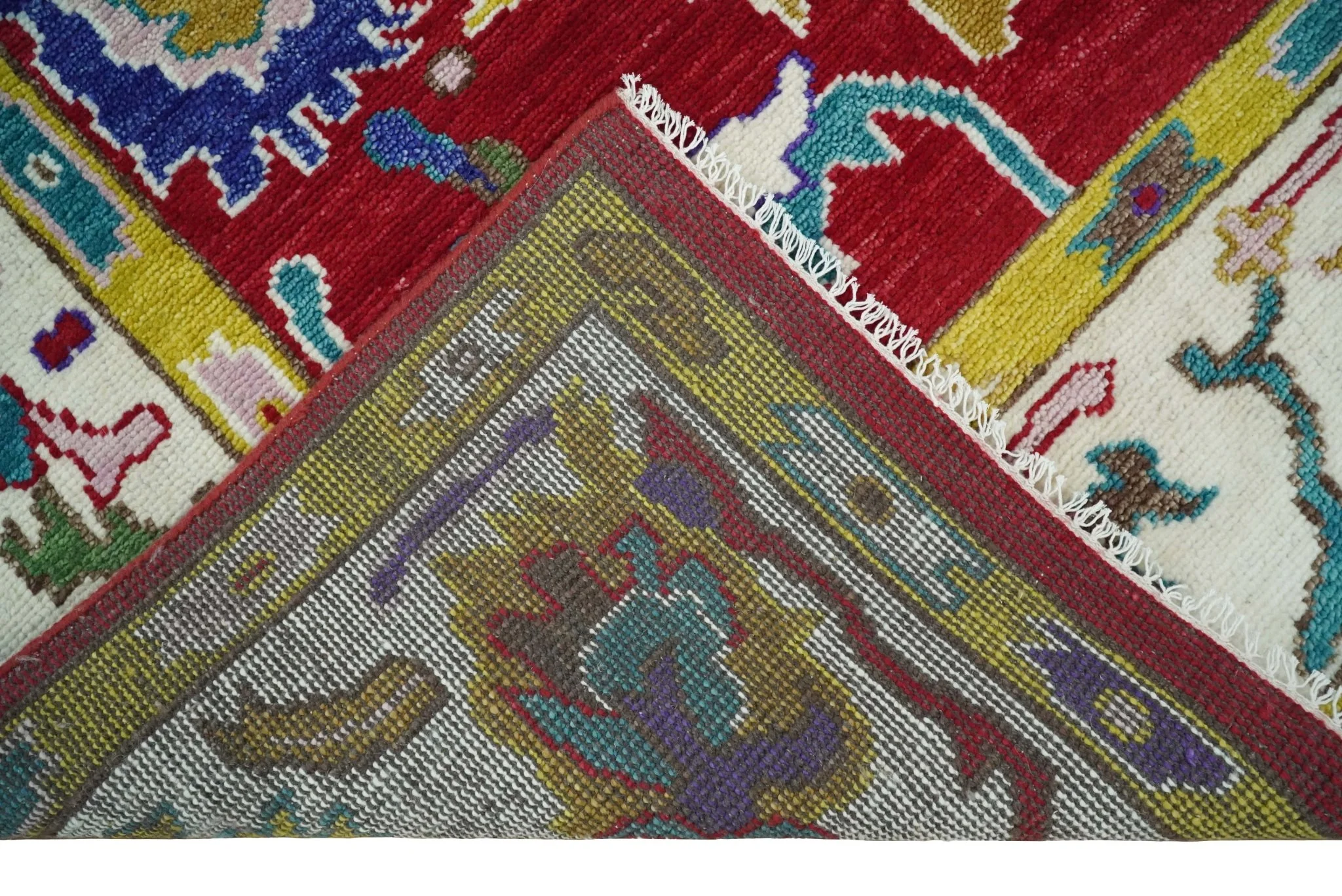 8x10 Wool Red and White Colorful Traditional Oushak Eclectic Hand knotted Bohemian Area Rug | TRDCP319810 - Image 3