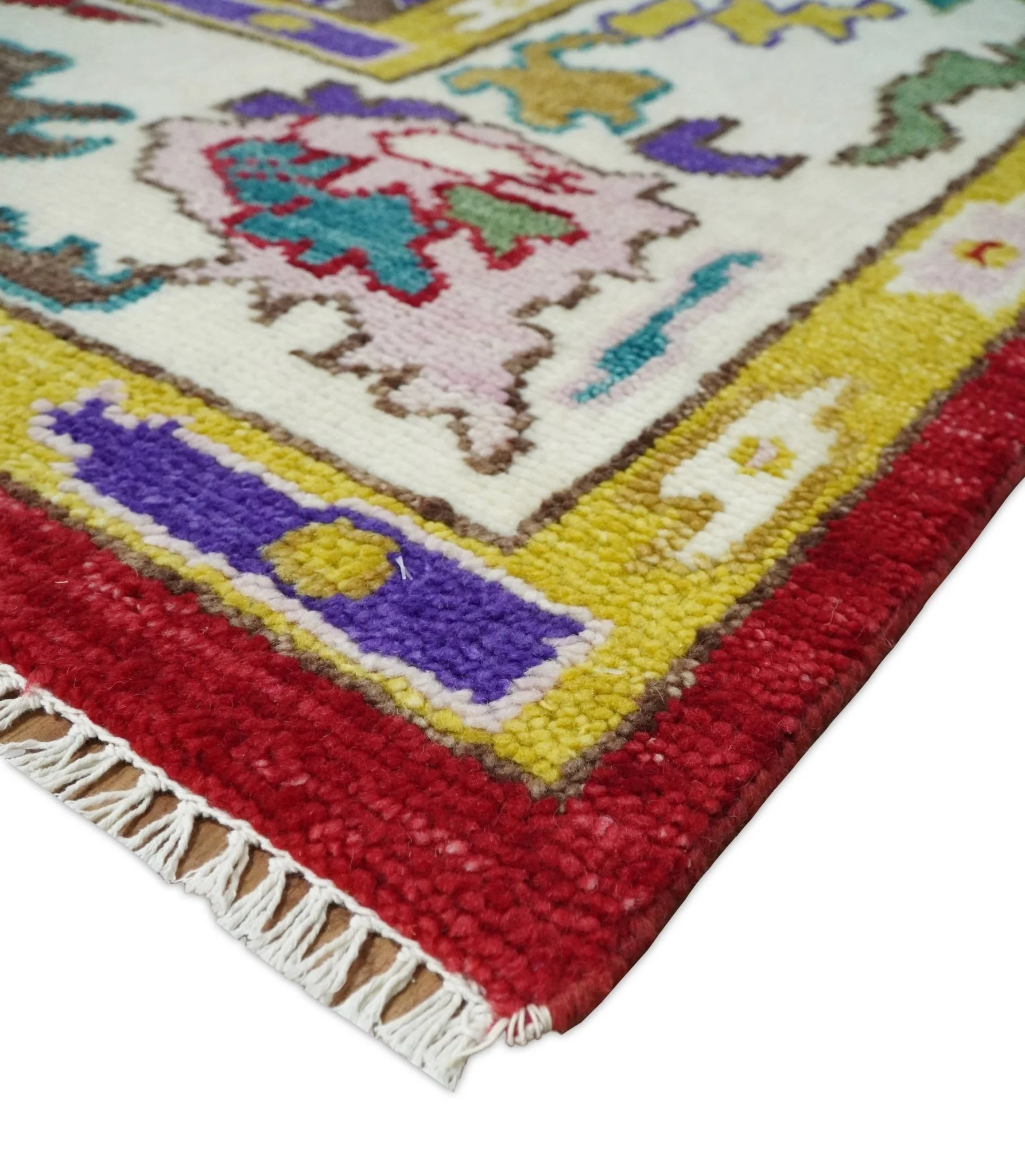 8x10 Wool Red and White Colorful Traditional Oushak Eclectic Hand knotted Bohemian Area Rug | TRDCP319810 - Image 9