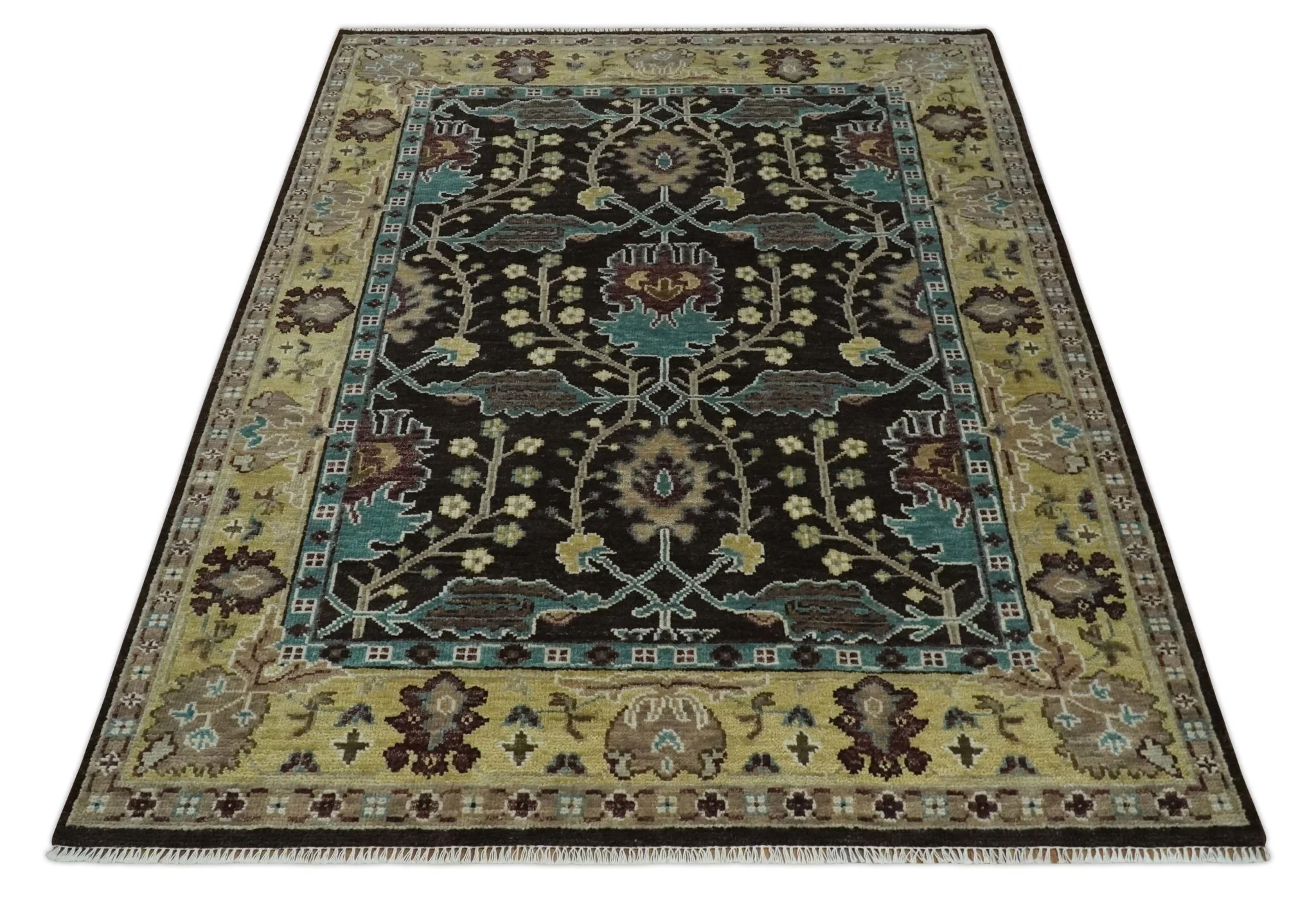 8x10 Wool Traditional Black, Beige and Blue Antique Style Hand knotted Oushak Area Rug | TRDCP1500810S - Image 10