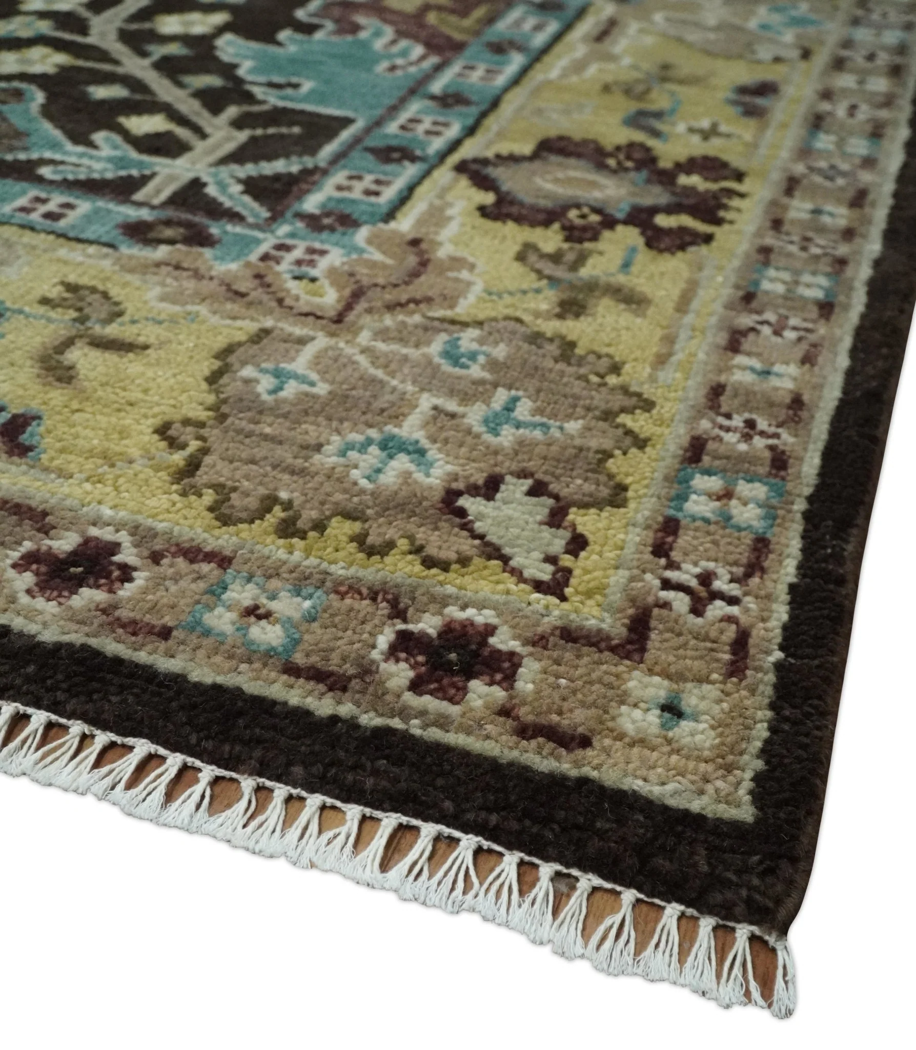 8x10 Wool Traditional Black, Beige and Blue Antique Style Hand knotted Oushak Area Rug | TRDCP1500810S - Image 5