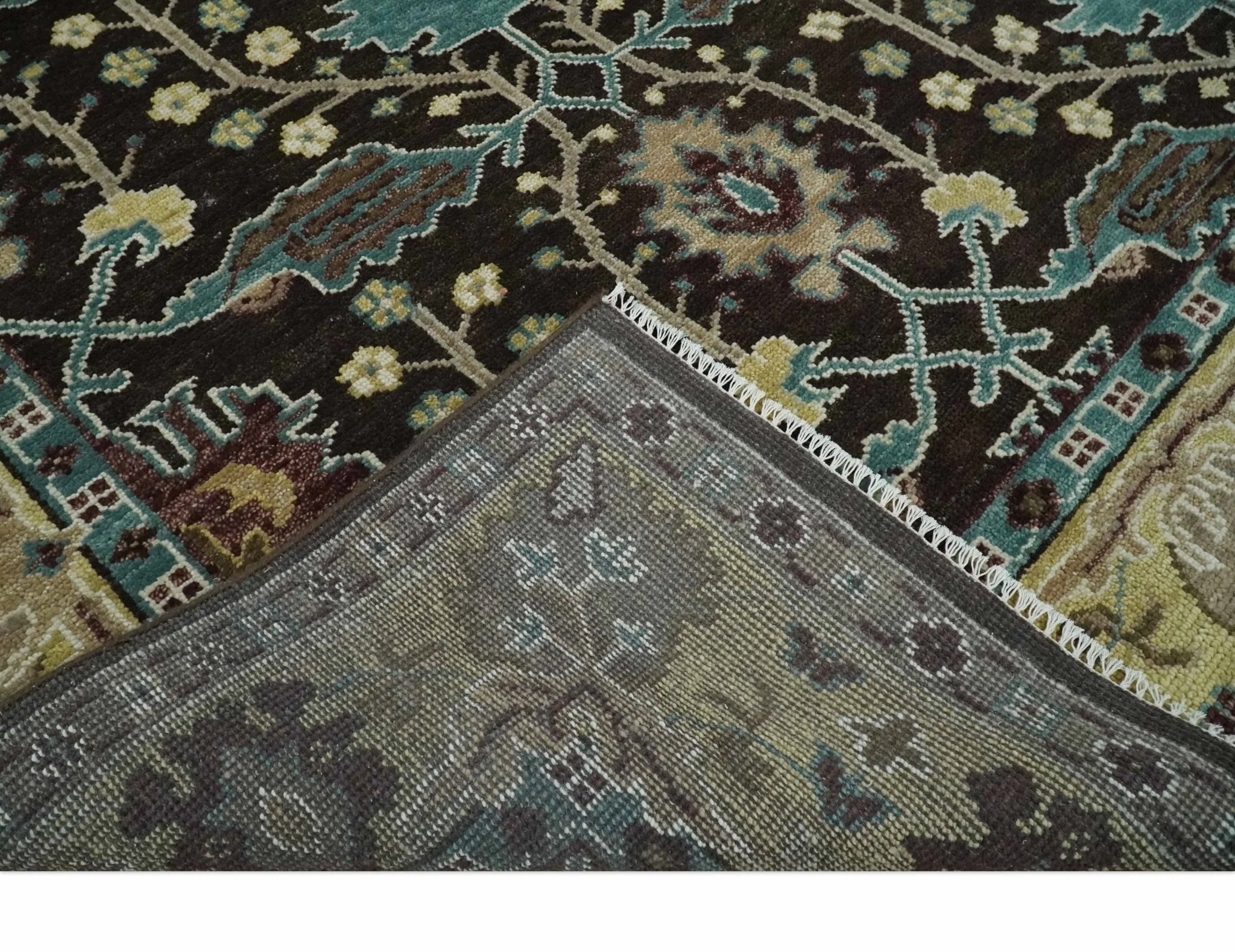 8x10 Wool Traditional Black, Beige and Blue Antique Style Hand knotted Oushak Area Rug | TRDCP1500810S - Image 6