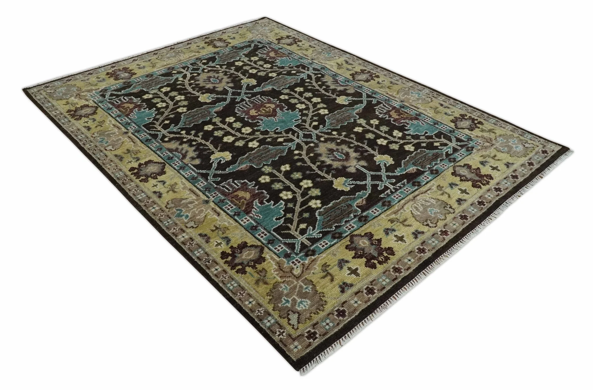 8x10 Wool Traditional Black, Beige and Blue Antique Style Hand knotted Oushak Area Rug | TRDCP1500810S - Image 9