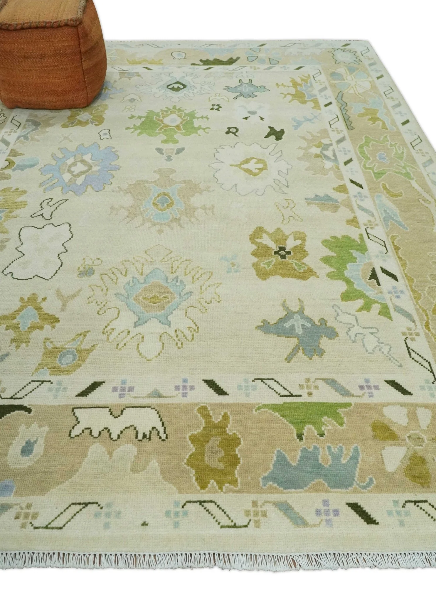 Fine Antique 8x10 Wool Traditional Persian Beige and Camel Hand knotted Oushak Area Rug | TRDCP1049810 - Image 3