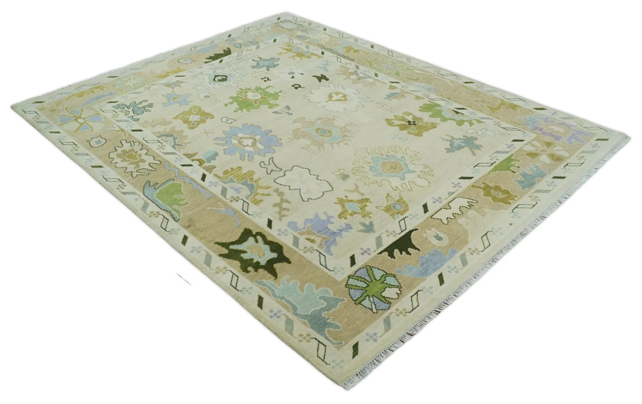 Fine Antique 8x10 Wool Traditional Persian Beige and Camel Hand knotted Oushak Area Rug | TRDCP1049810 - Image 9