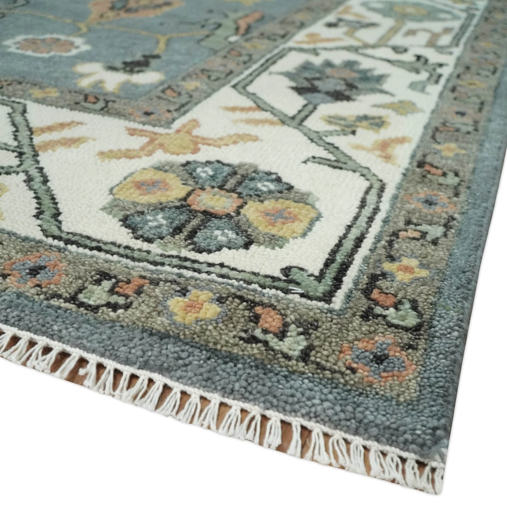 8x10 Wool Traditional Ivory and Gray Vibrant Colorful Hand knotted Oushak Area Rug | TRDCP1304810 - Image 5